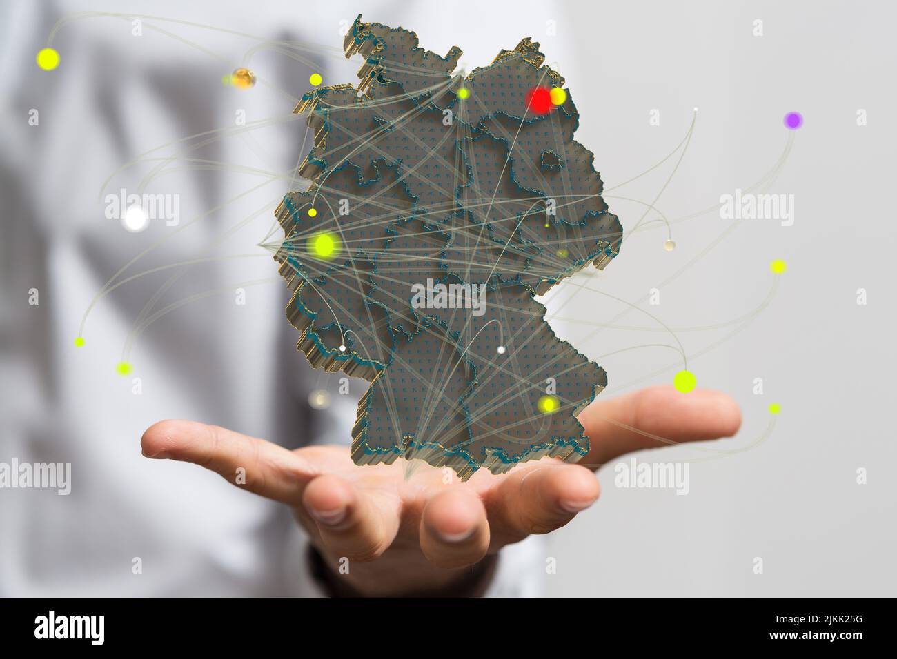 A person holding the 3D rendered Germany map on his palm Stock Photo ...