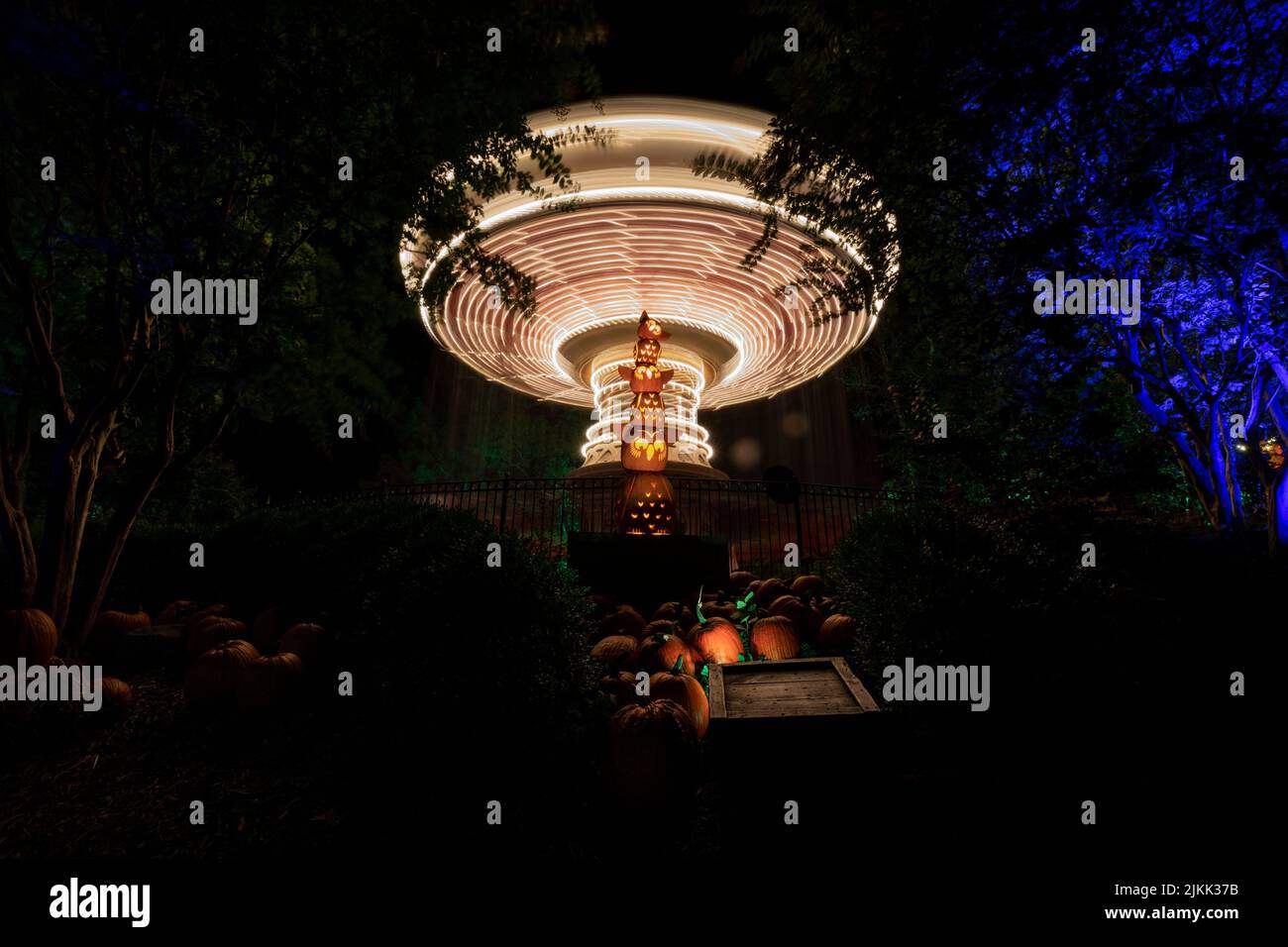 a-beautiful-shot-of-night-light-at-silver-dollar-city-park-in-missouri