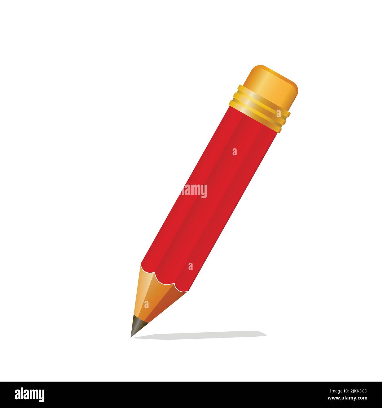 Wooden realistic red pencil with rubber eraser. Pencils sharp on white background. Vector illustration Stock Vector