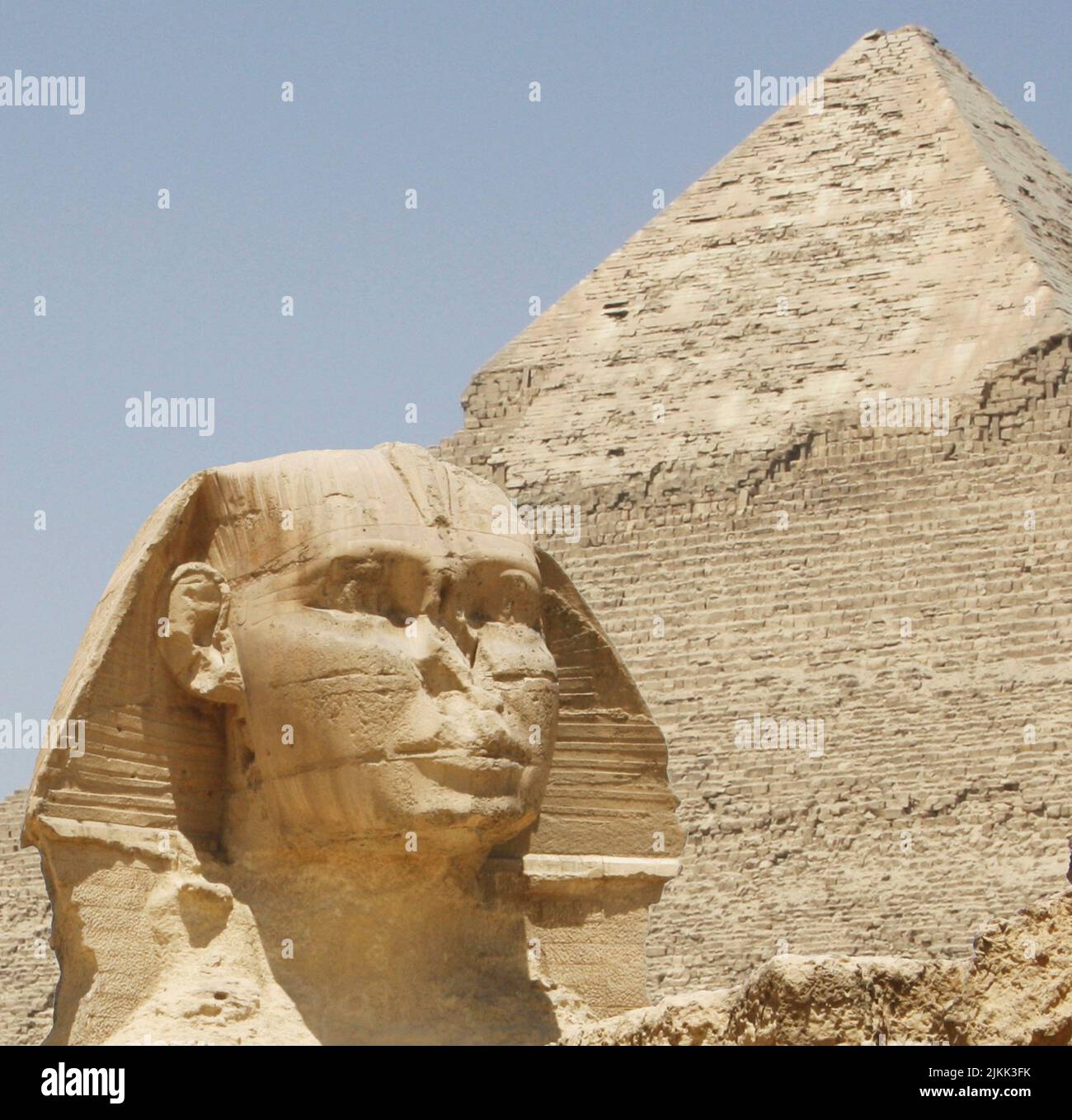 SPHINX AND PYRAMID IN GIZA VALLEY, EGYPT Stock Photo