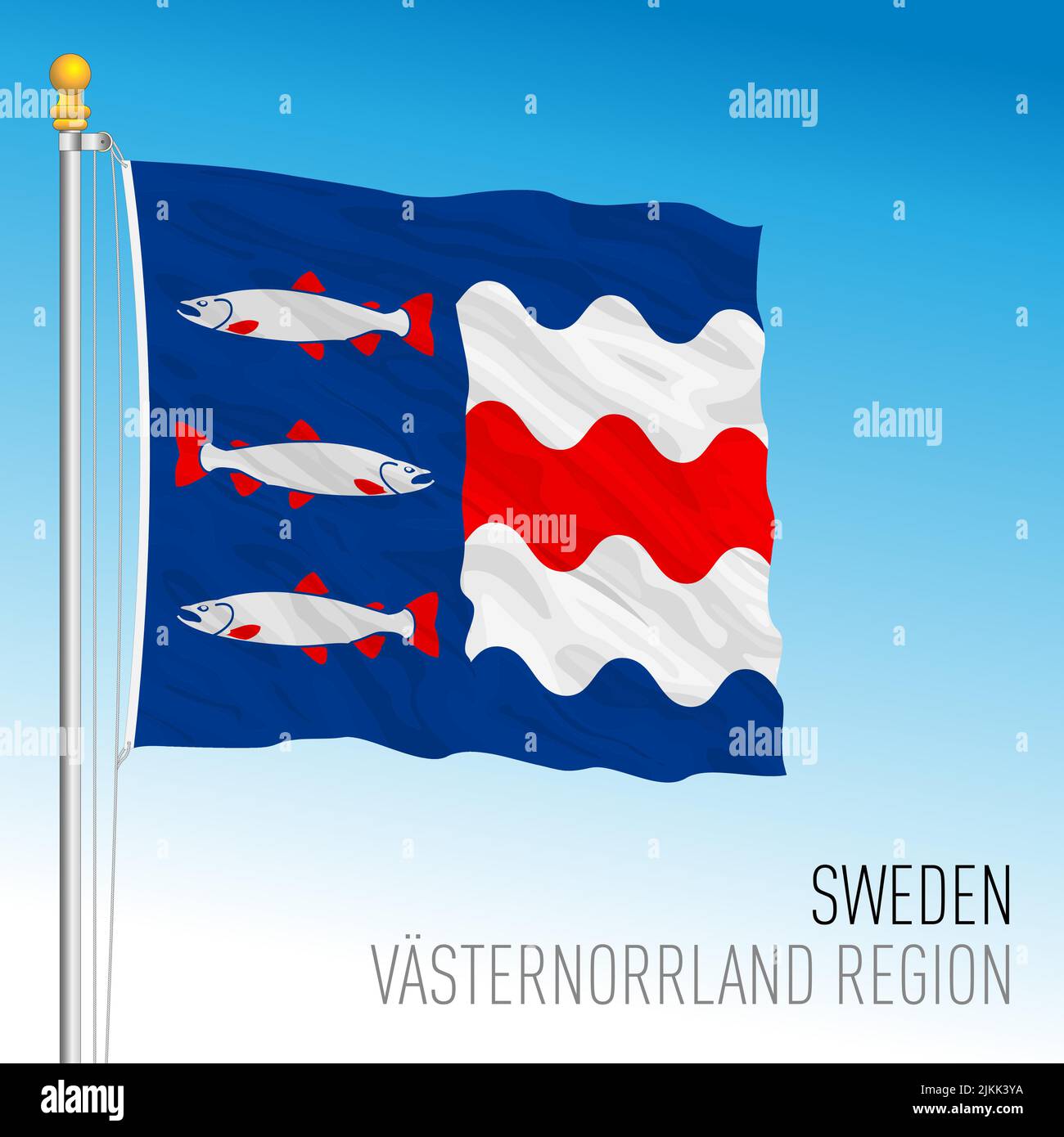 Vasternorrland county regional flag, Kingdom of Sweden, vector illustration Stock Vector