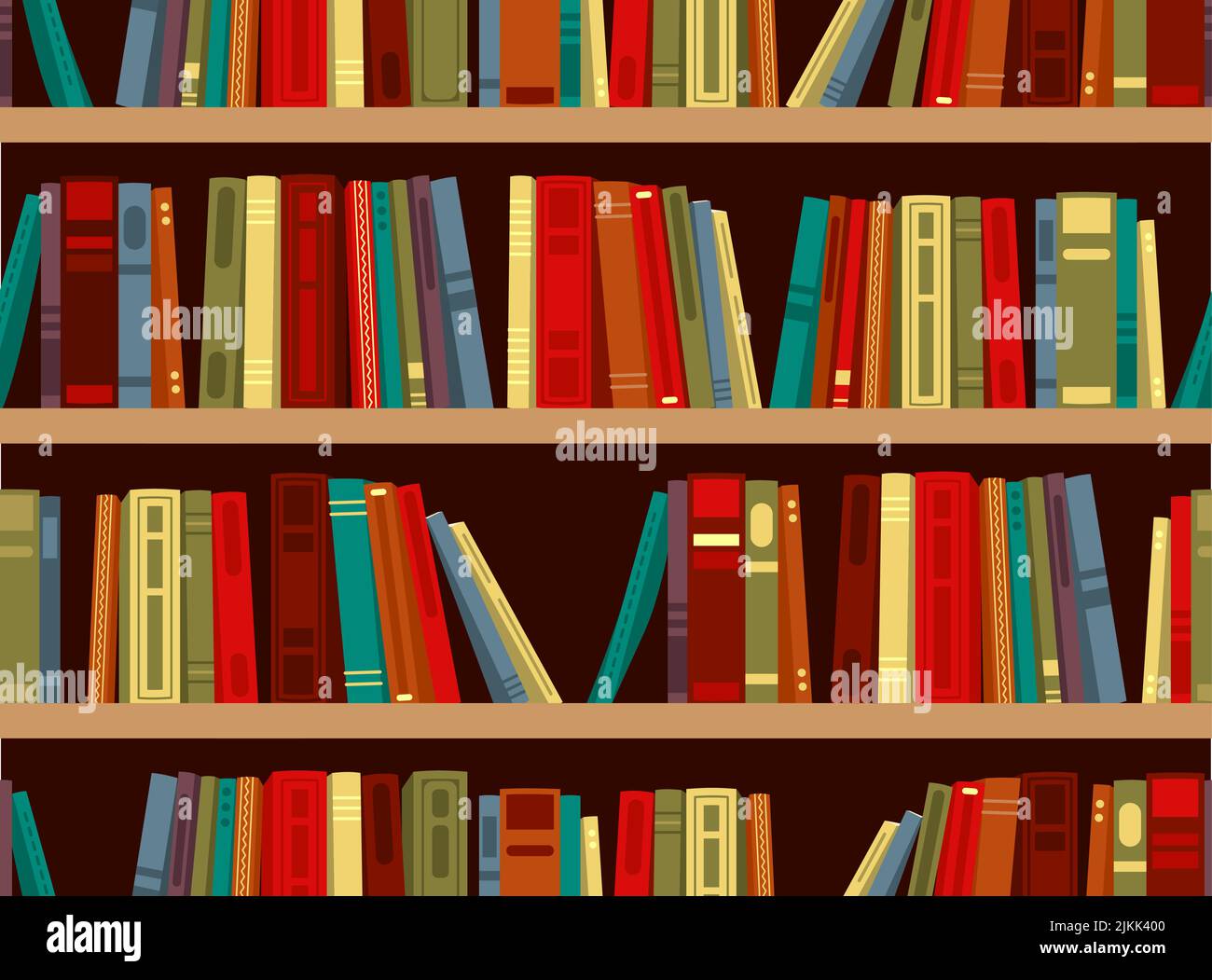 Vintage bookshelf stock pattern archive retro flat. School student wall