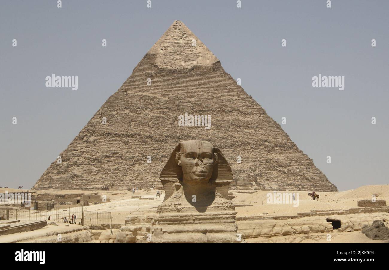 PYRAMID AND SPHINX IN GIZA VALLEY, EGYPT Stock Photo
