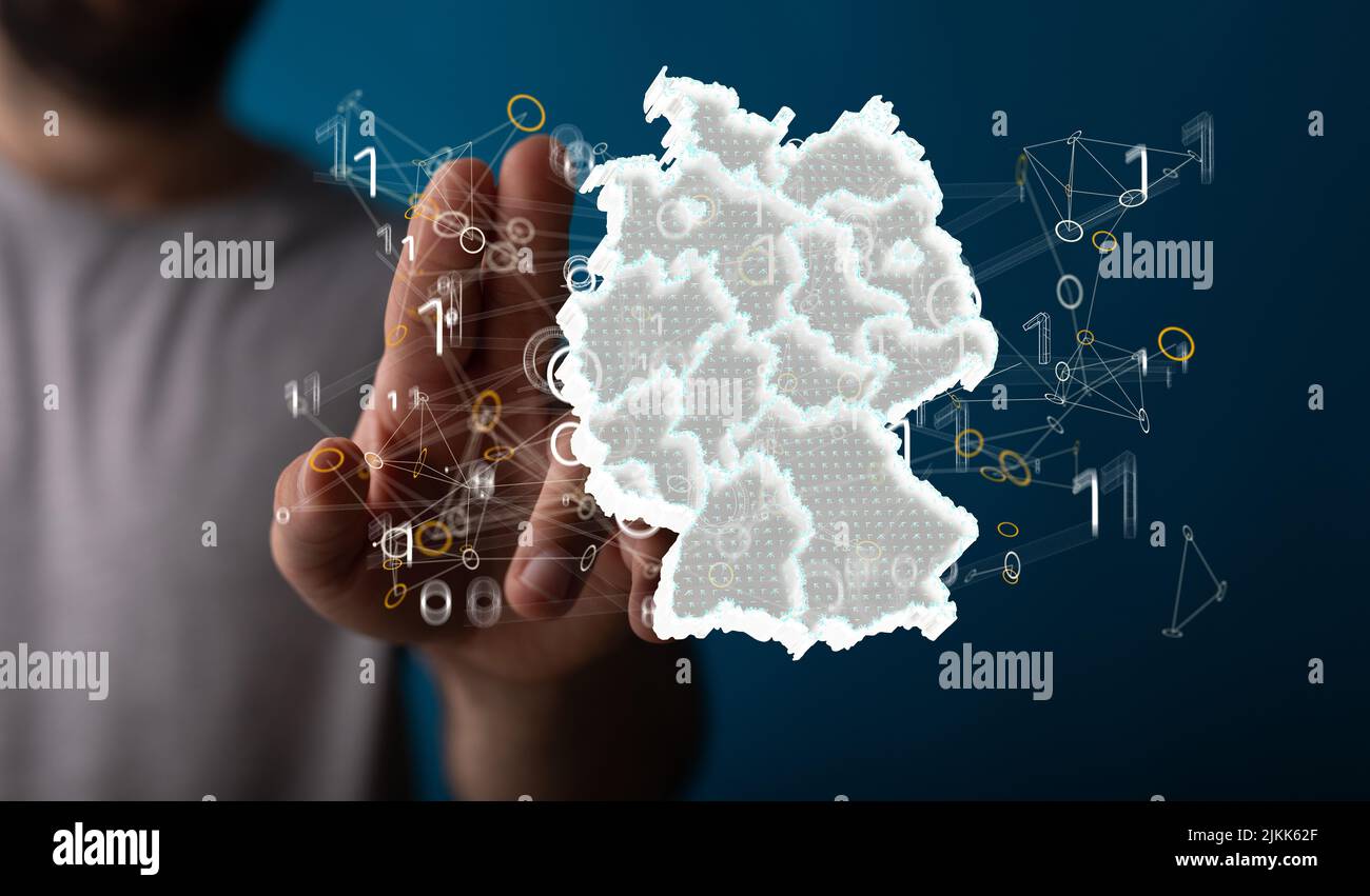 A 3D illustration of the German map and the binary code Stock Photo - Alamy