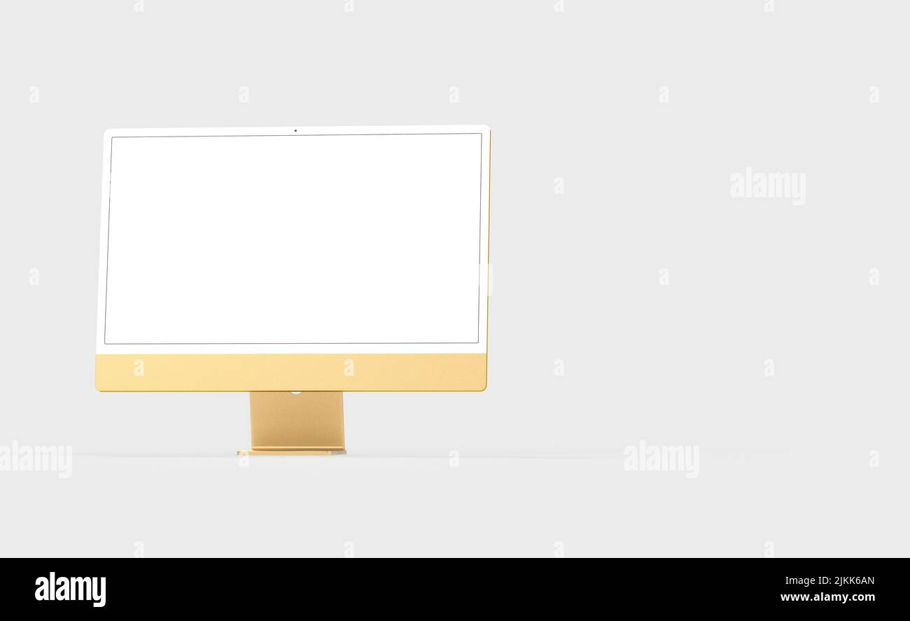 A 3d render of a modern yellow pc screen isolated on a white background ...