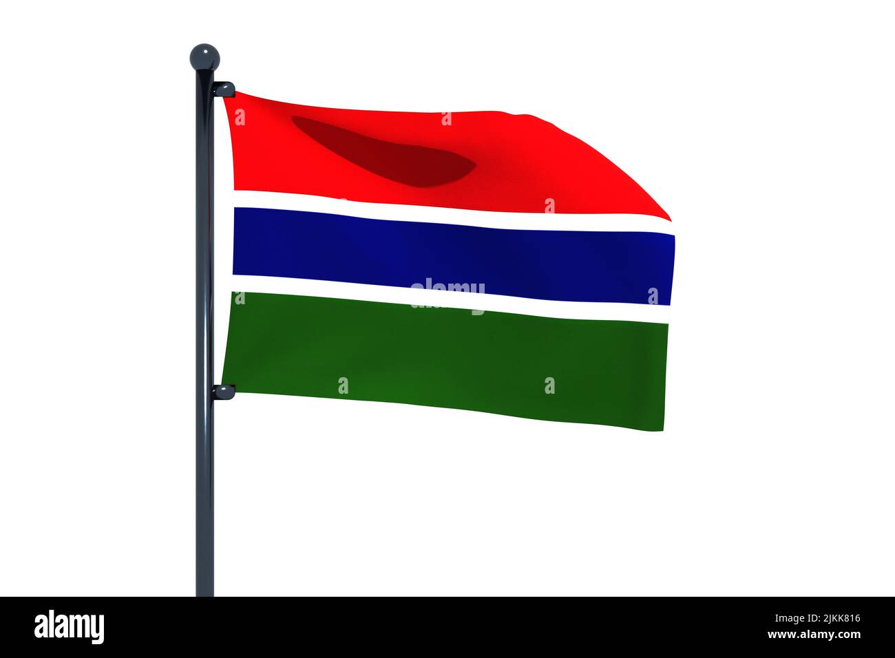 3D illustration of flag of Gambia with chrome flag pole with snap hooks ...