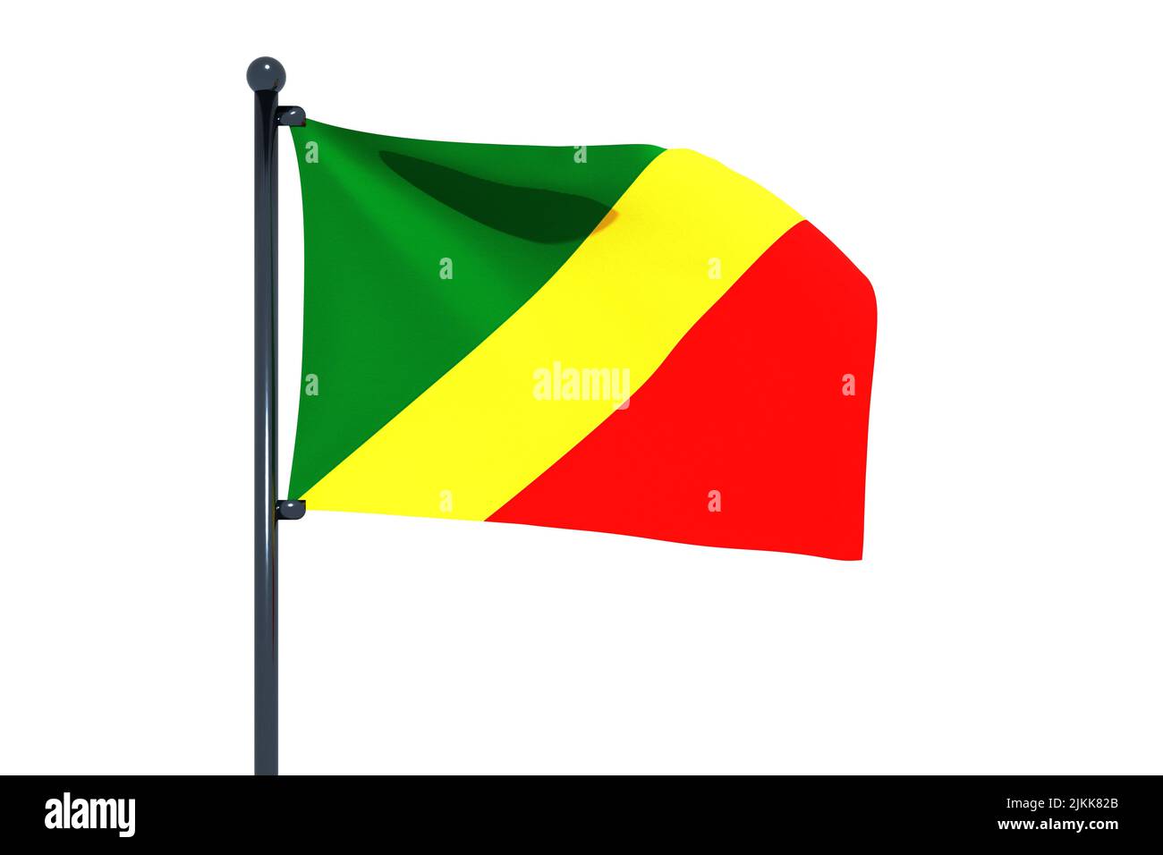 3D illustration of flag of Congo with chrome flag pole with snap hooks ...