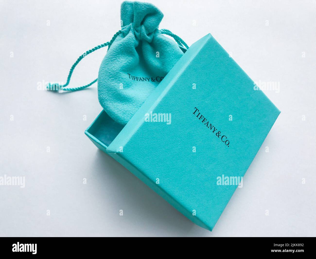 Moscow, Russia, August 2019 Signature Tiffany and Co. A bag and box