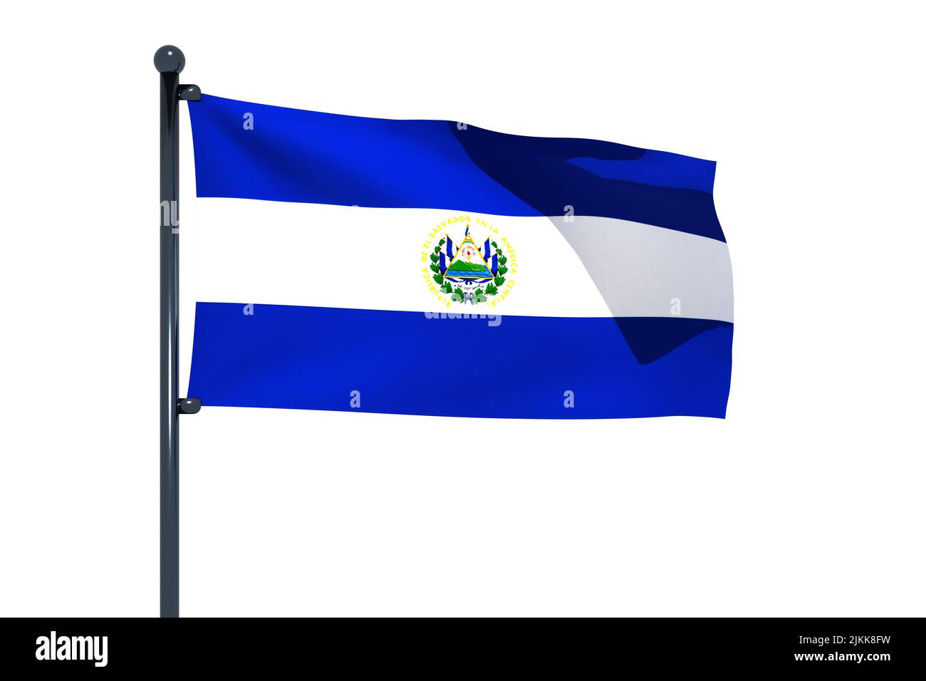 3D illustration of flag of El Salvador with chrome flag pole with snap
