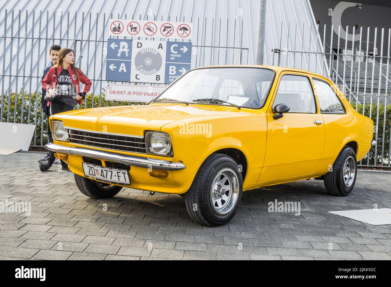 A closeup of an Opel kadett c coupe old timer displayed at classical car exhibition Stock Photo