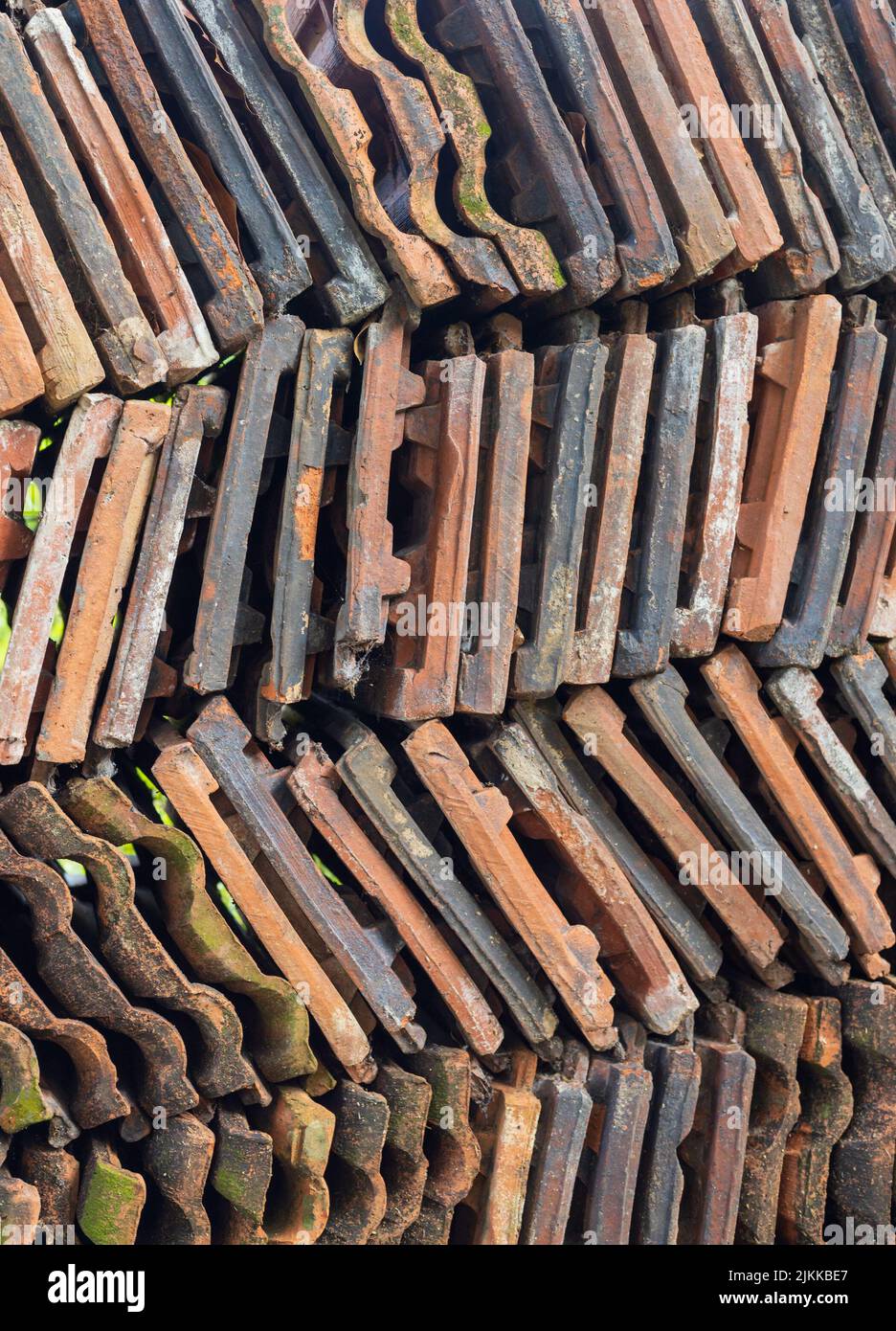 A vertical shot of a big number of roofing tiles in a daytime in Sri Lanka Stock Photo