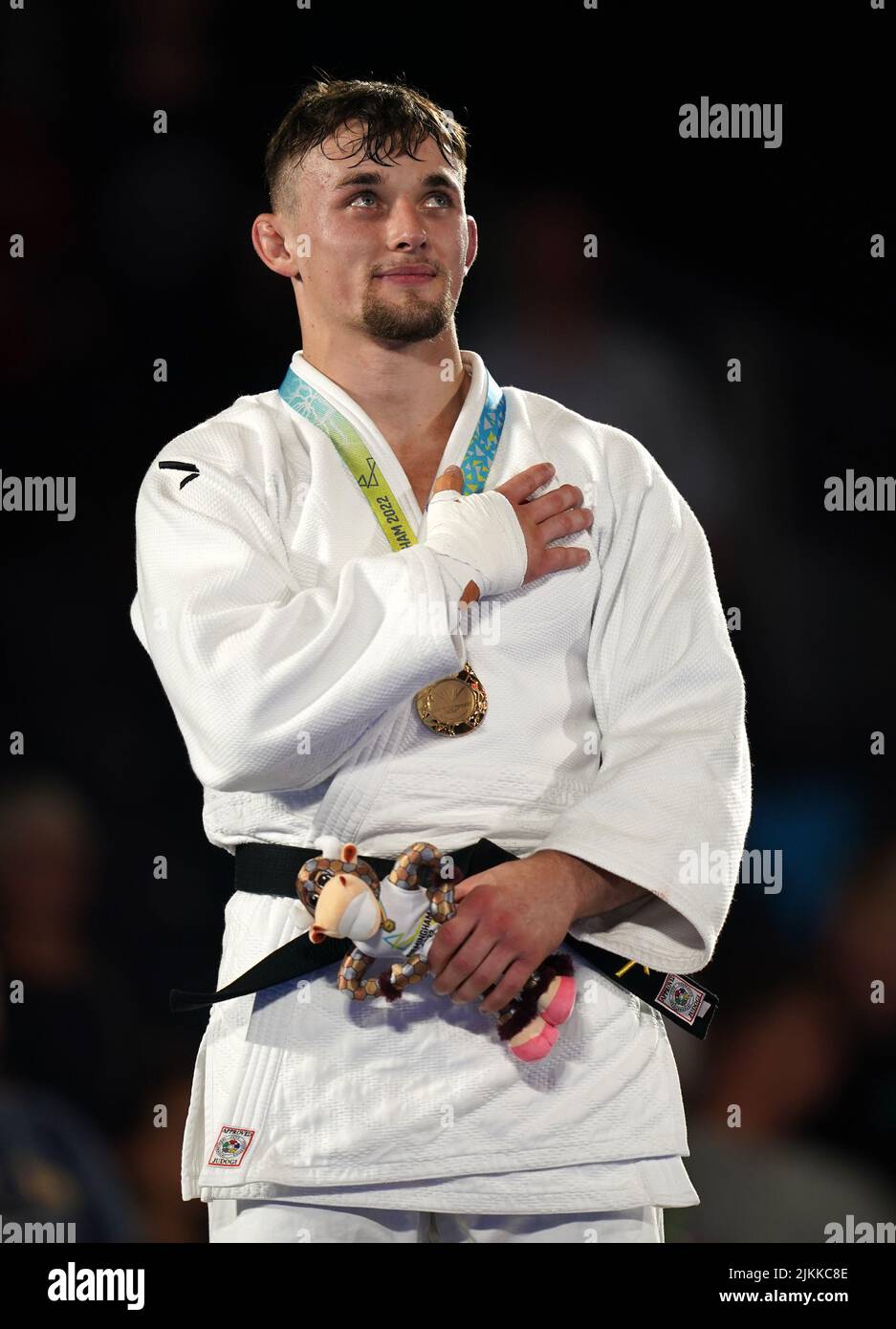 England's Lachlan Moohead after winning gold in the Men's -81 kg Final at Coventry Arena on day five of the 2022 Commonwealth Games. Picture date: Tuesday August 2, 2022. Stock Photo