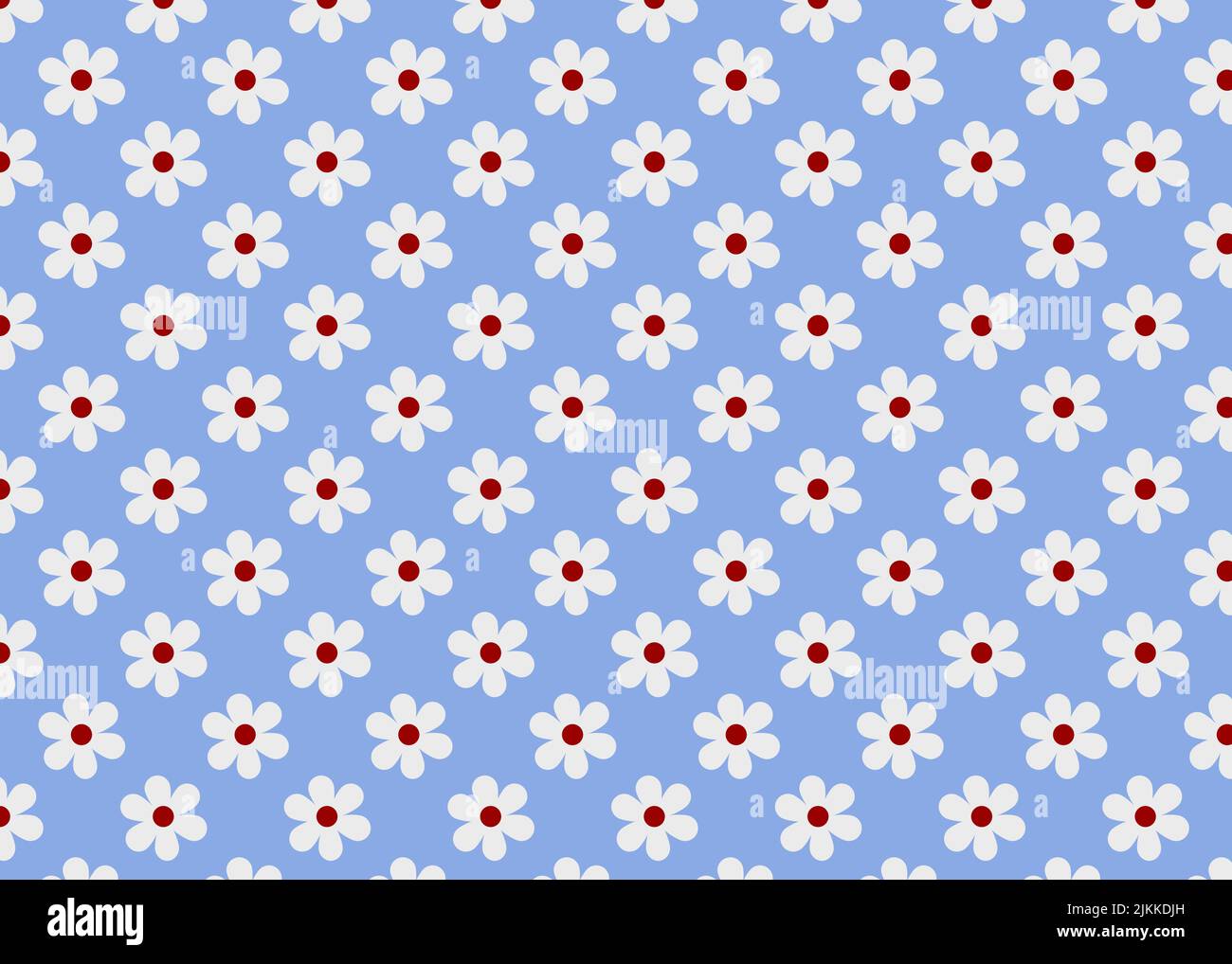 The seamless white flowers with red dot patterns on a blue background Stock Photo