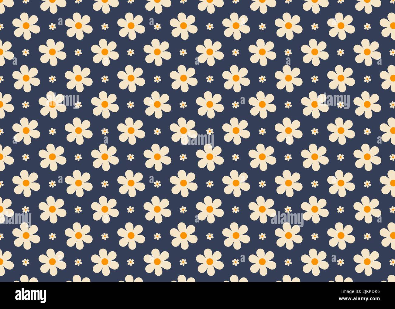 The seamless white flowers with yellow dot patterns on a blue background Stock Photo