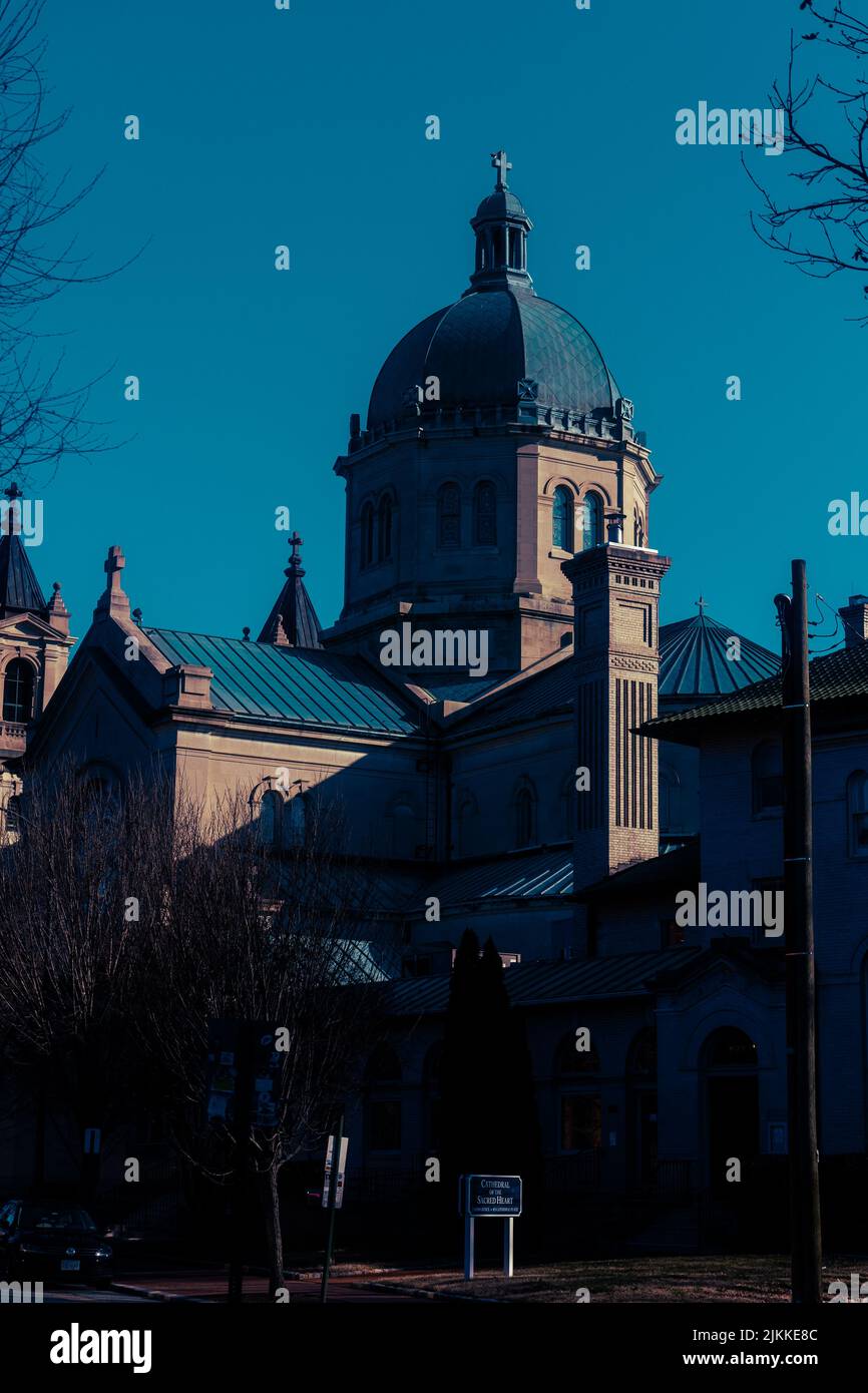 Vertical shot of a gothic church and clear sky Stock Photo