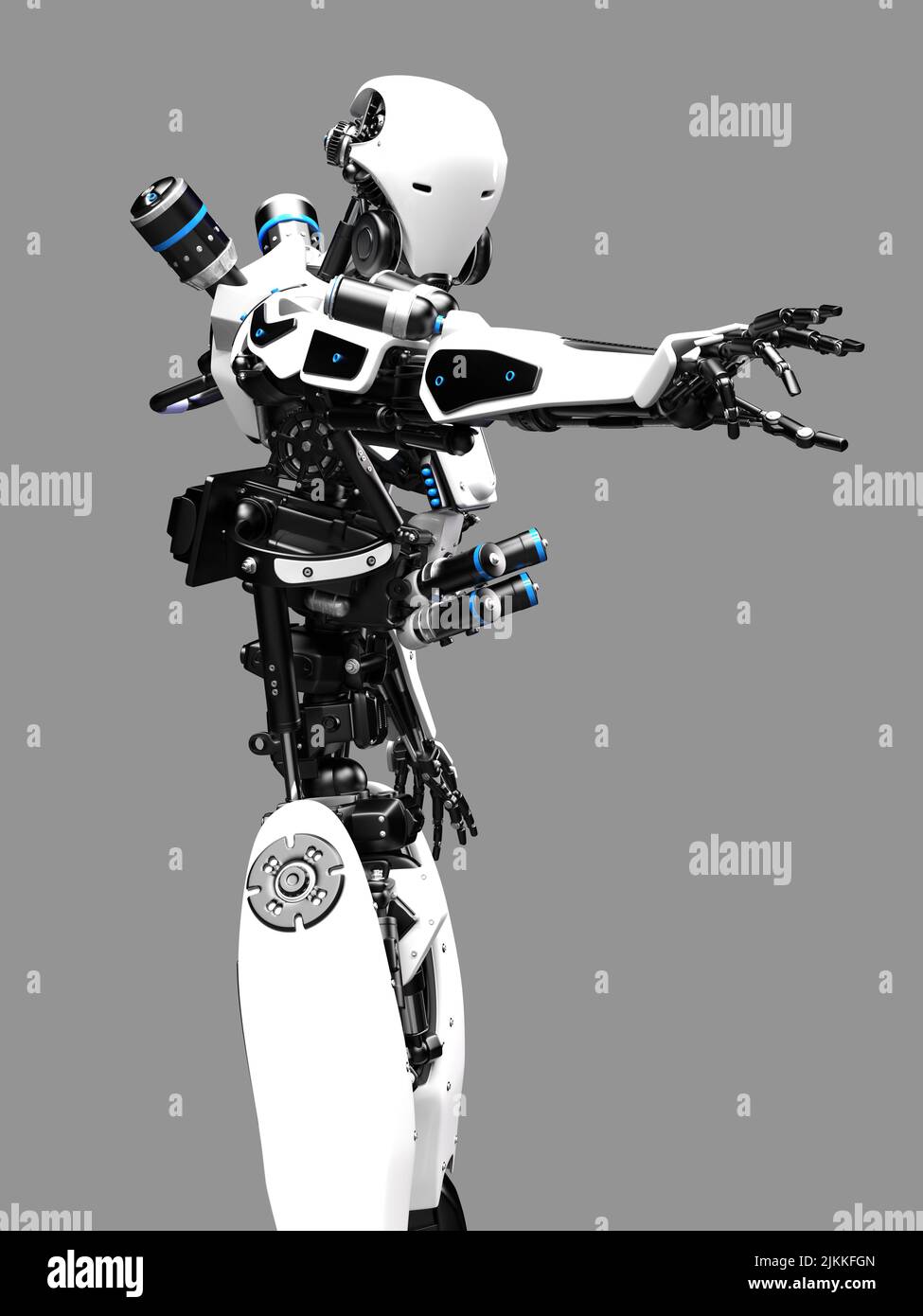 A 3d rendering of an artificial intelligence robot isolated on a gray background Stock Photo