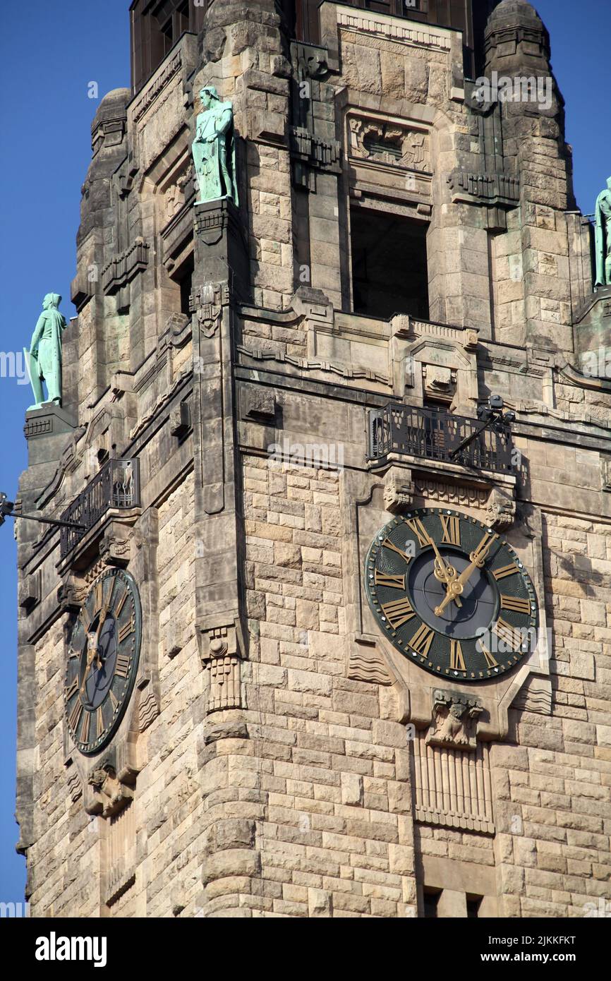A vertical shot of the clock tower of the Charlottenburg ,Wilmersdorf district administration building. Berlin Stock Photo