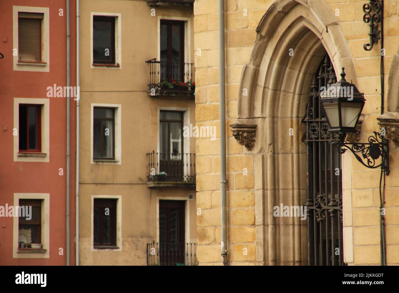 Facade of buildings in the old town of Bilbao Stock Photo - Alamy