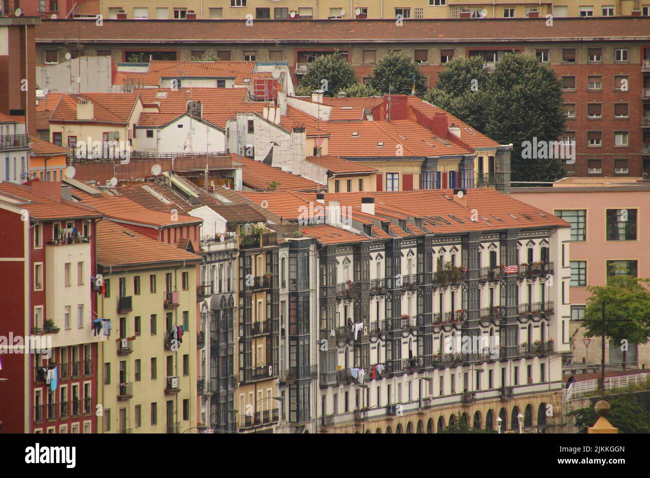 A beautiful view of apartment buildings with small windows in the ...