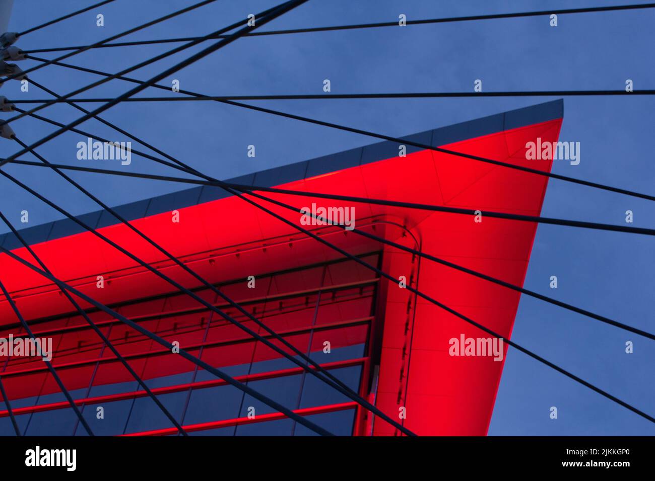 The red roof behind the aluminum panels Stock Photo