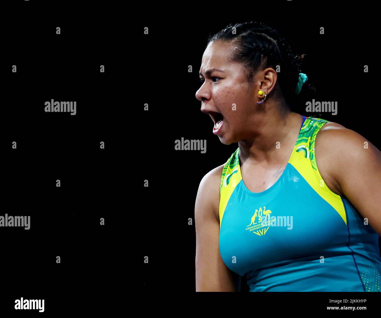 Commonwealth Games - Weightlifting - Women's 87kg - Final - The NEC Hall 1,  Birmingham, Britain - August 2, 2022 Australia's Eileen Cikamatana reacts  during the final REUTERS/Hannah Mckay Stock Photo - Alamy