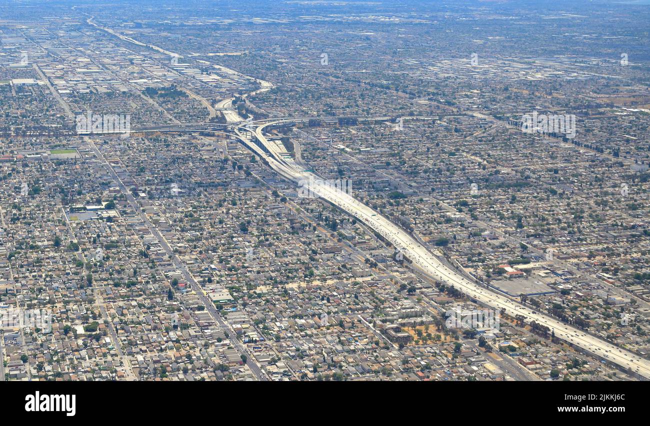The busy San Diego freeway (I 450) around Inglewood / LAX airport, Los Angeles CA Stock Photo