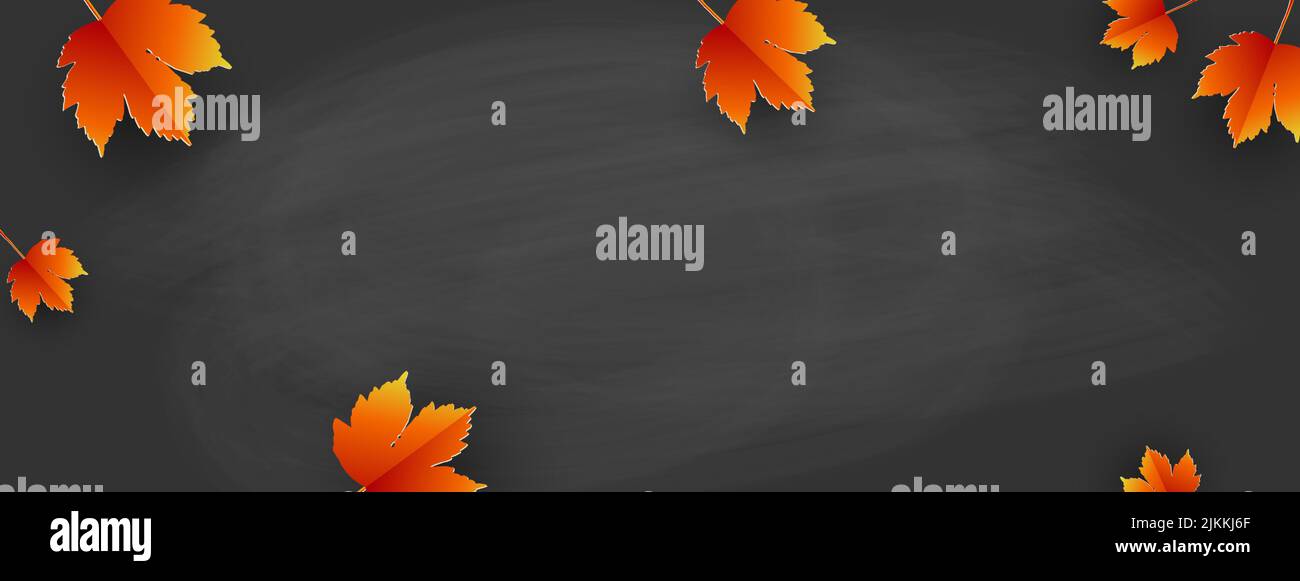 Back to school - blackboard with autumn leaves. Template for your text ...