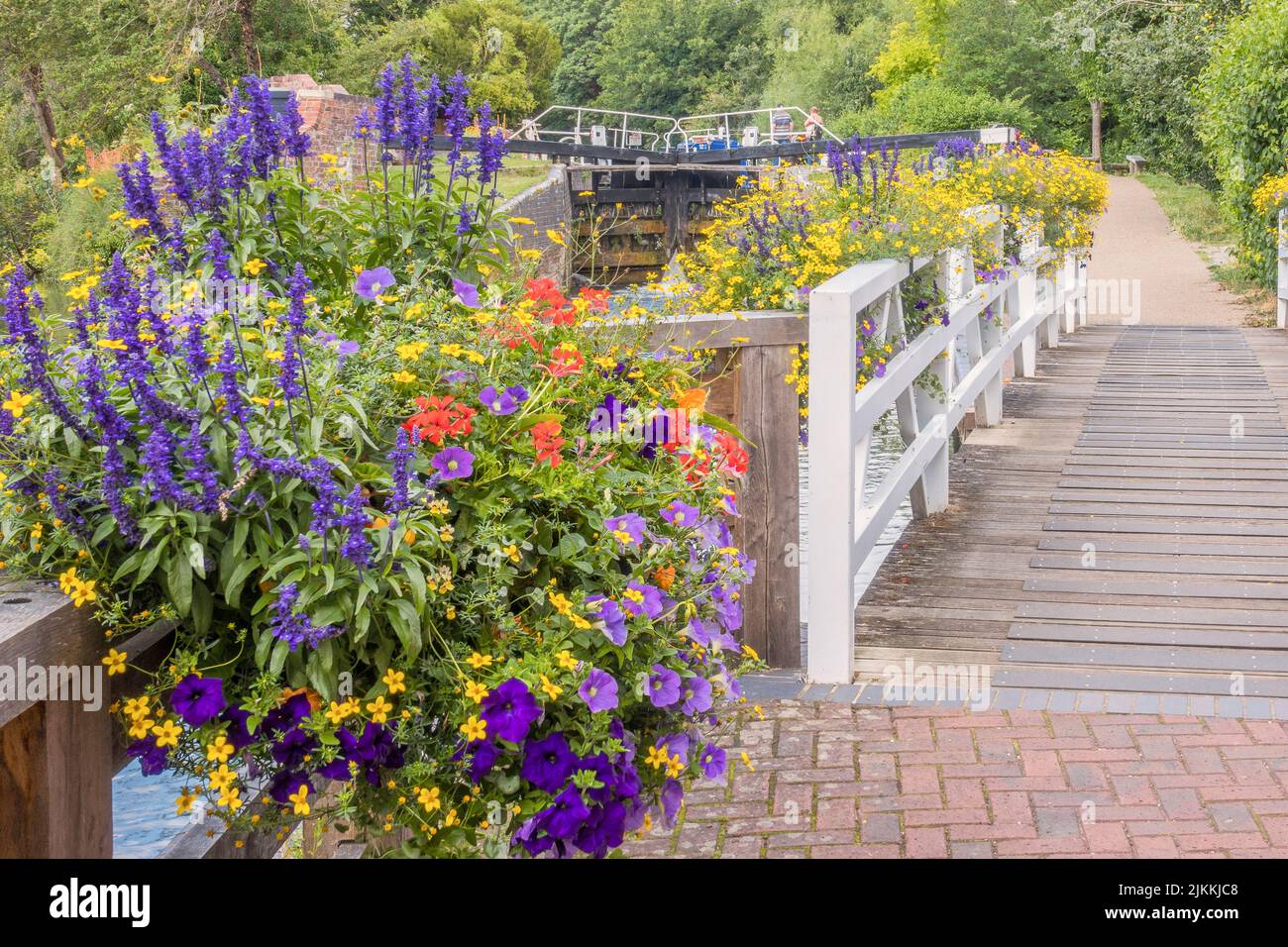 Foot Bridge Across The Canal, Newbury, Berkshire, UK Stock Photo