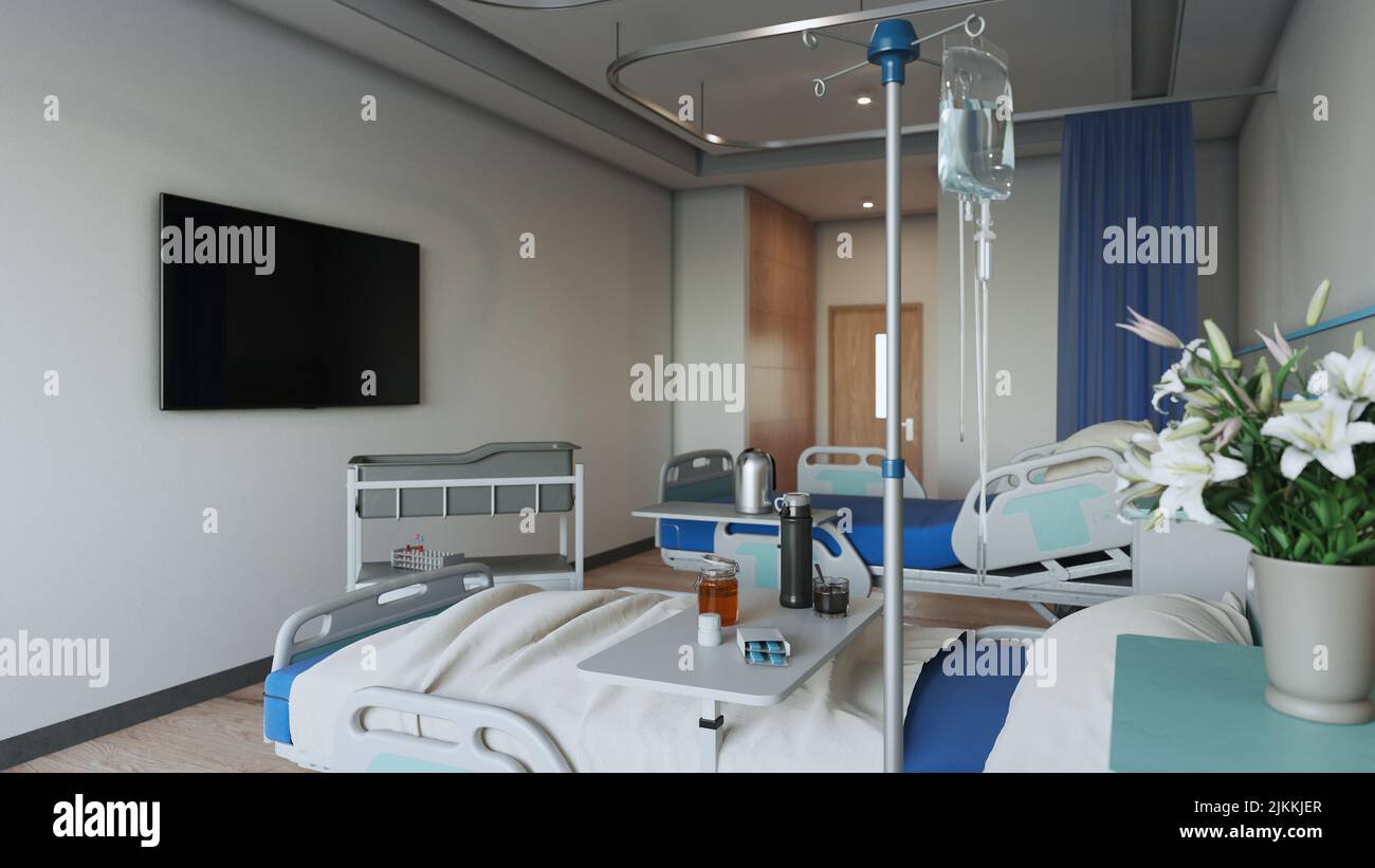 A closeup of the Inpatient Ward hospital room with a bed and a TV Stock Photo Alamy