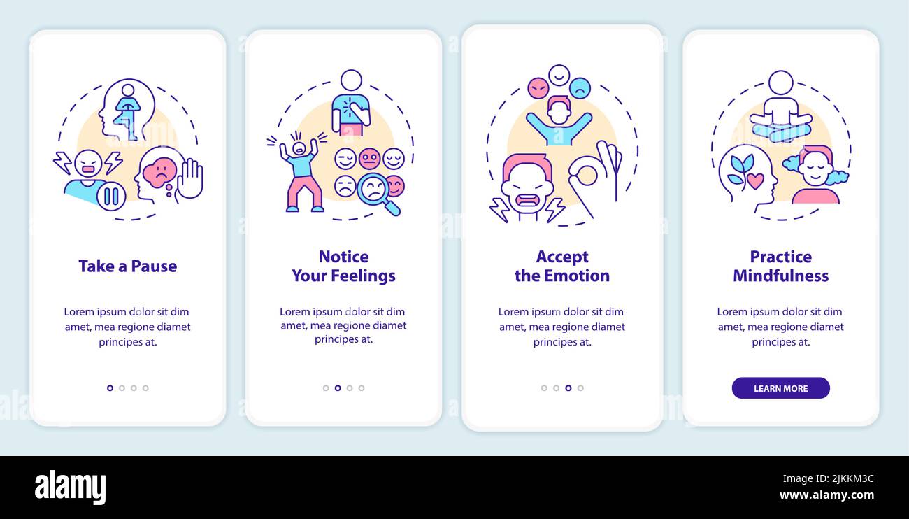 Emotional regulation skills onboarding mobile app screen Stock Vector ...