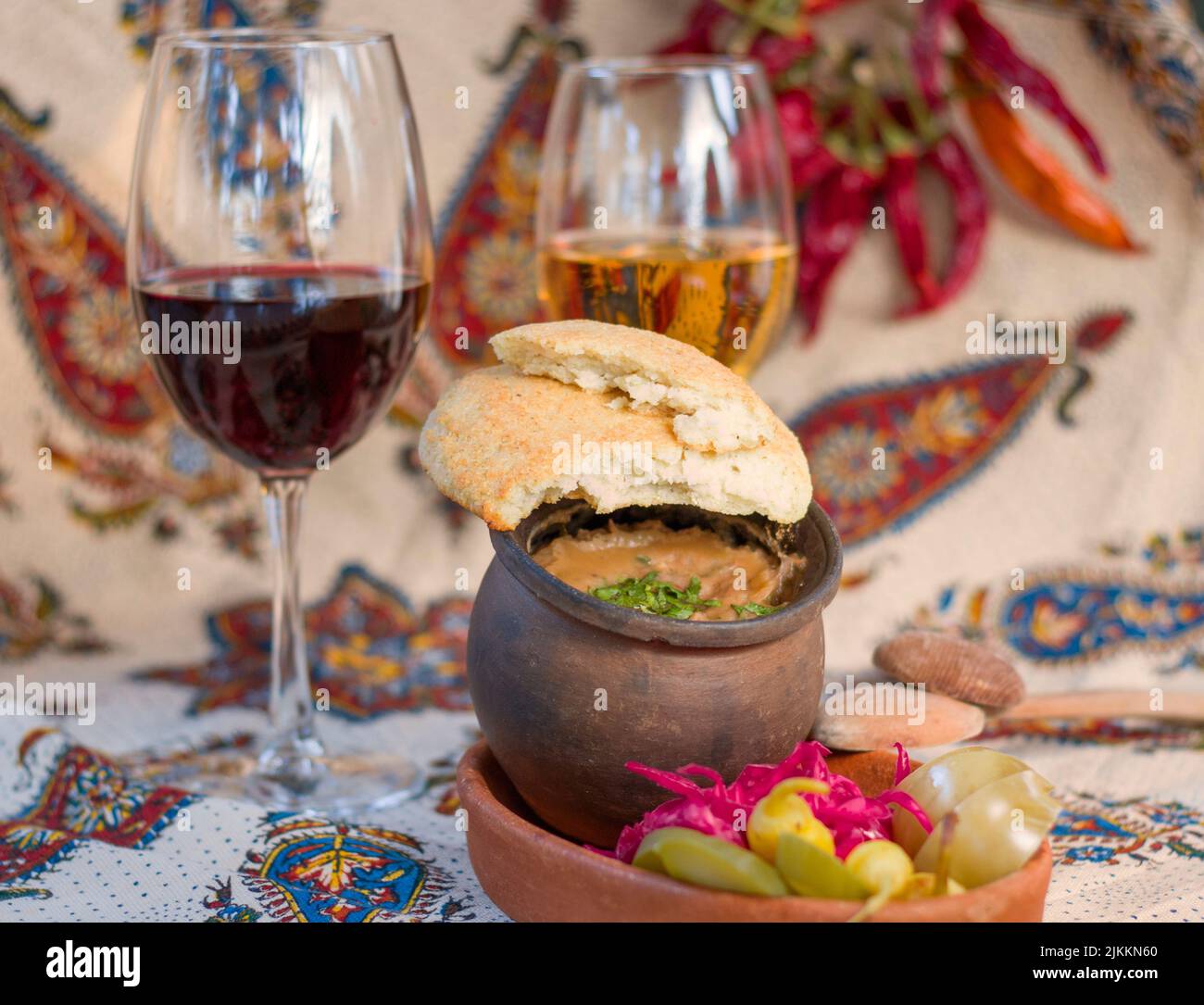 traditional food Lobio or kidney and haricot beans soup with