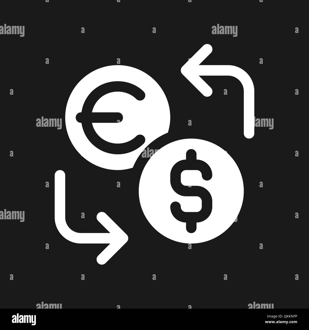 Currency exchange dark mode glyph ui icon Stock Vector