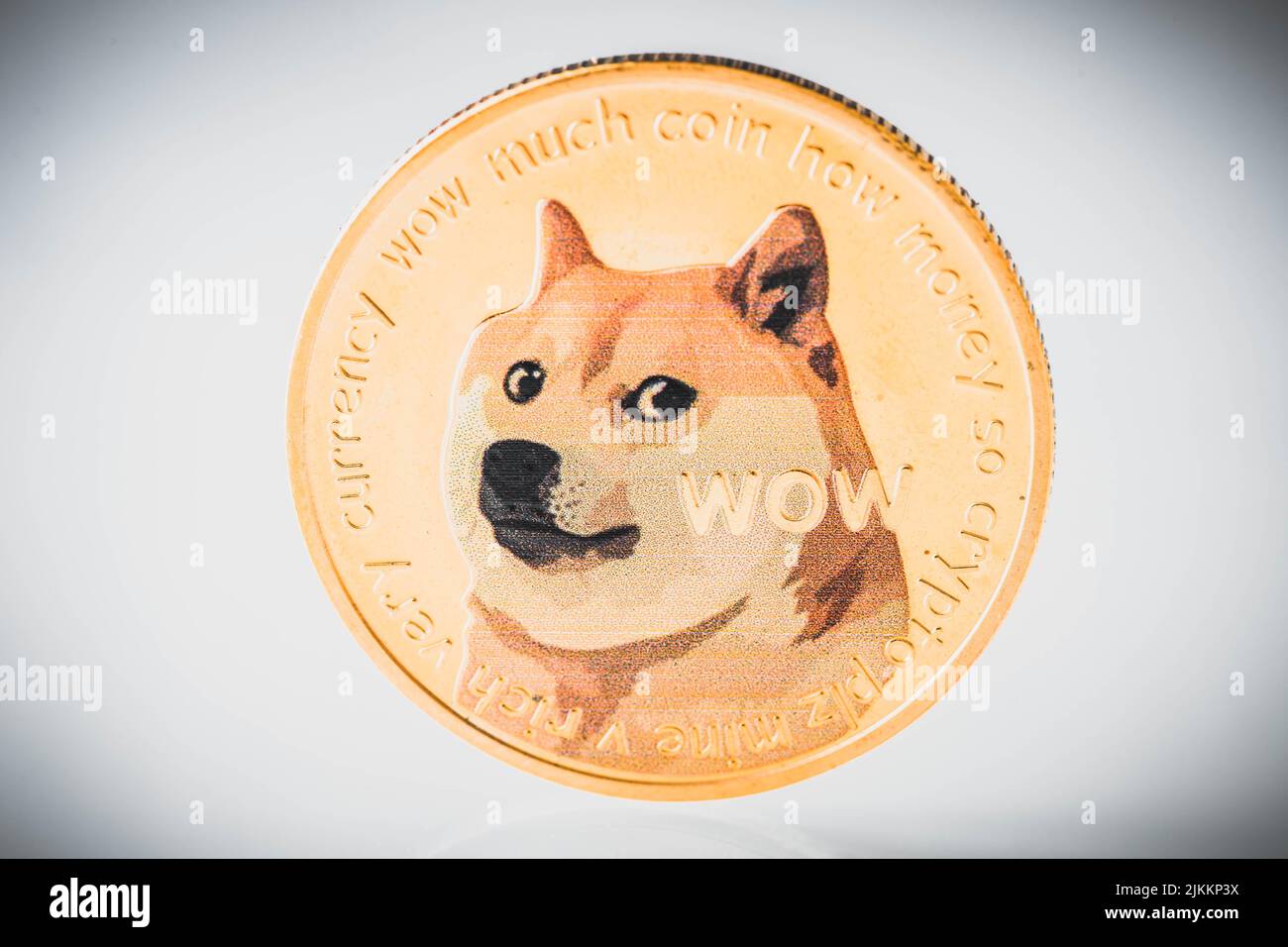 Cryptocurrency Dogecoin, Coin on a light background with a dog, Virtual  money Stock Photo - Alamy