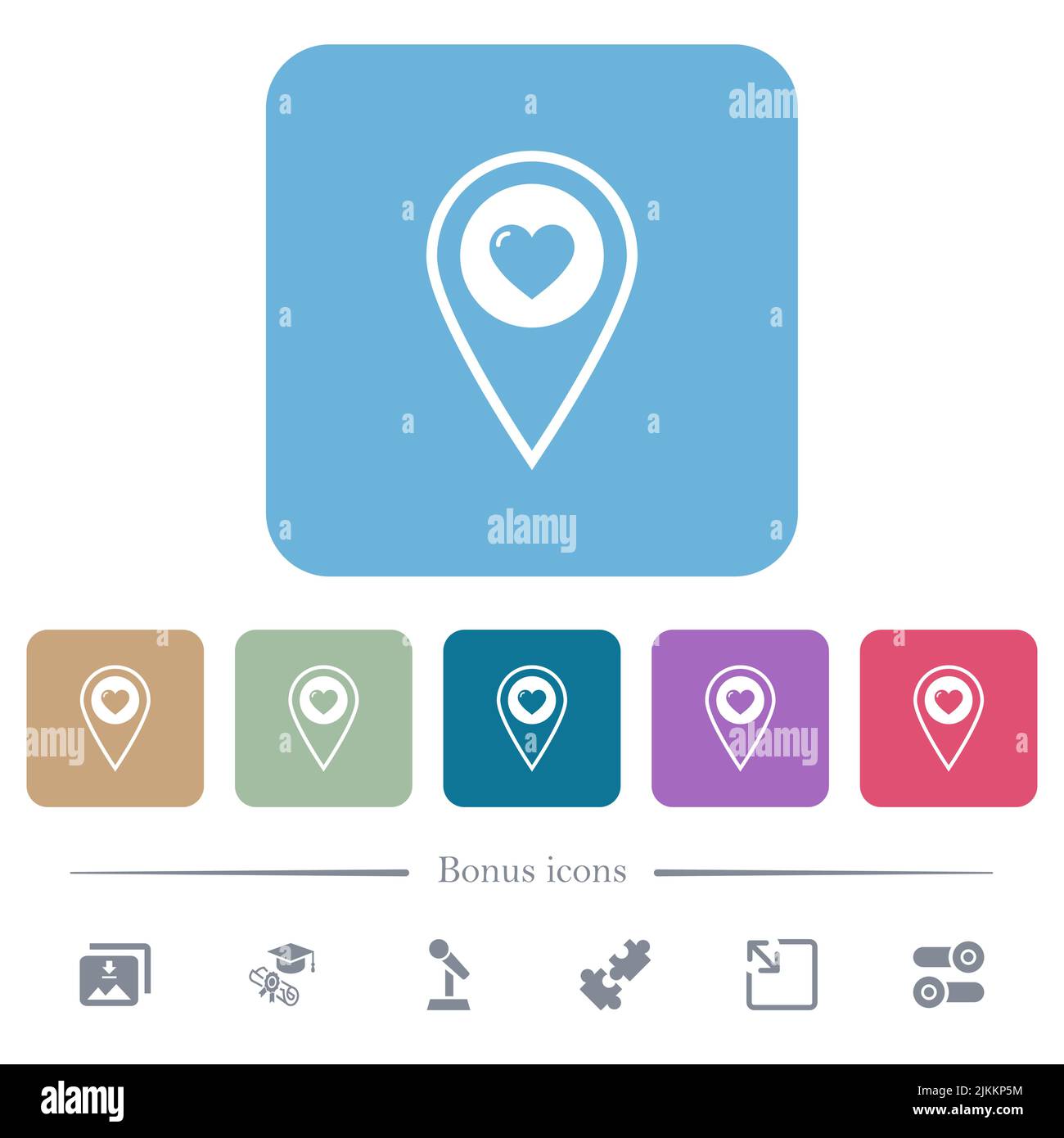 Favorite GPS map location white flat icons on color rounded square ...