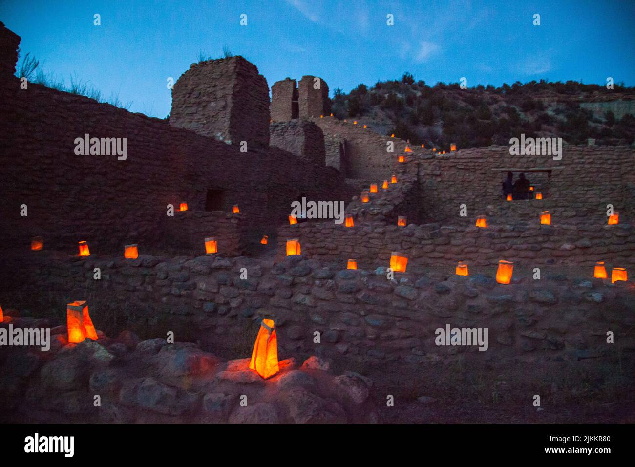 Luminarias light the pathways of the Jemez Mission State Monument at