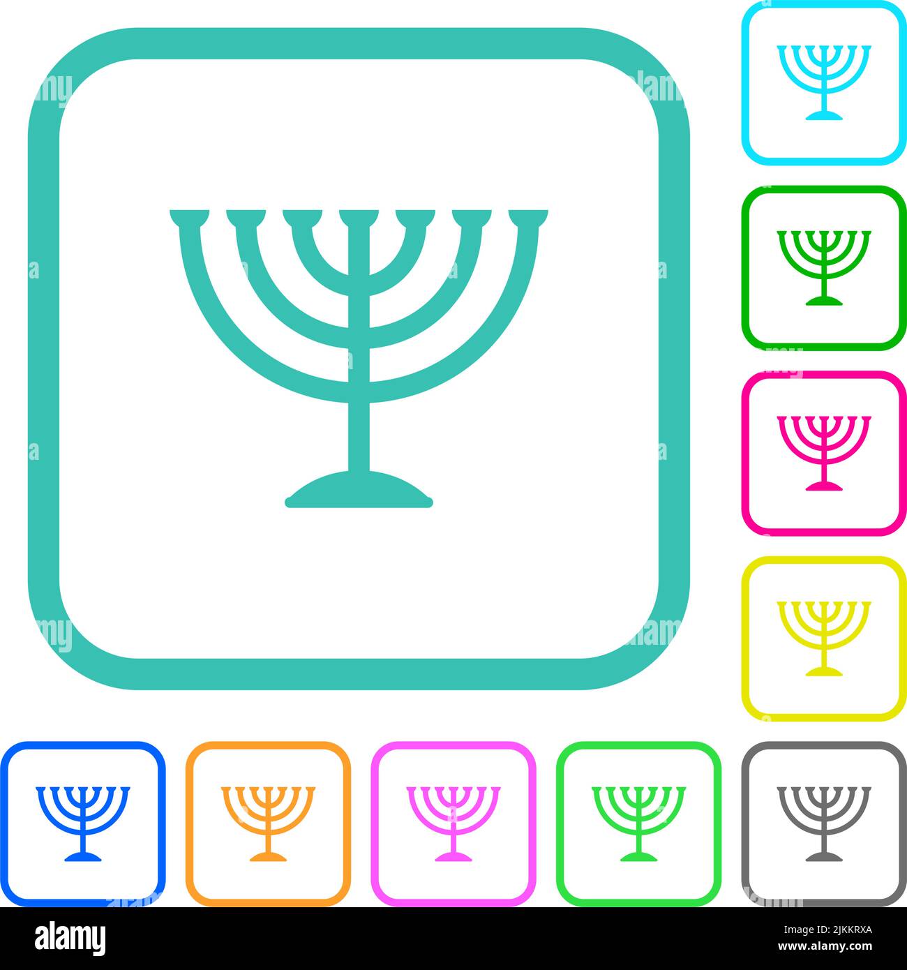 Menorah solid vivid colored flat icons in curved borders on white background Stock Vector