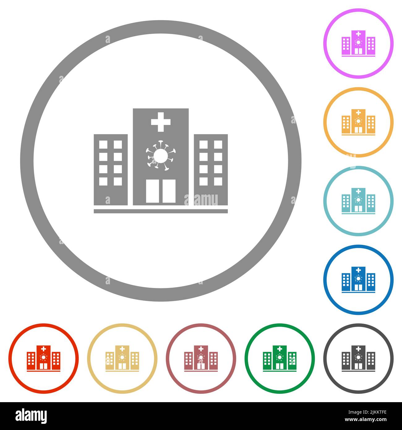 Covid Hospital flat color icons in round outlines on white background ...