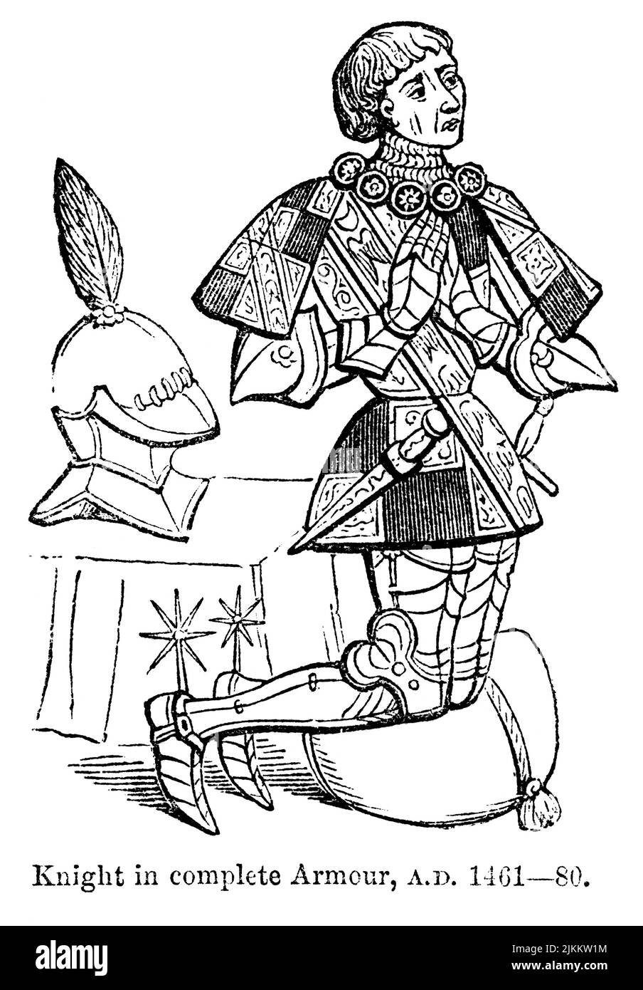 Knight in complete Armour, A.D. 1461-80, Illustration from the Book, 'John Cassel’s Illustrated History of England, Volume II', text by William Howitt, Cassell, Petter, and Galpin, London, 1858 Stock Photo