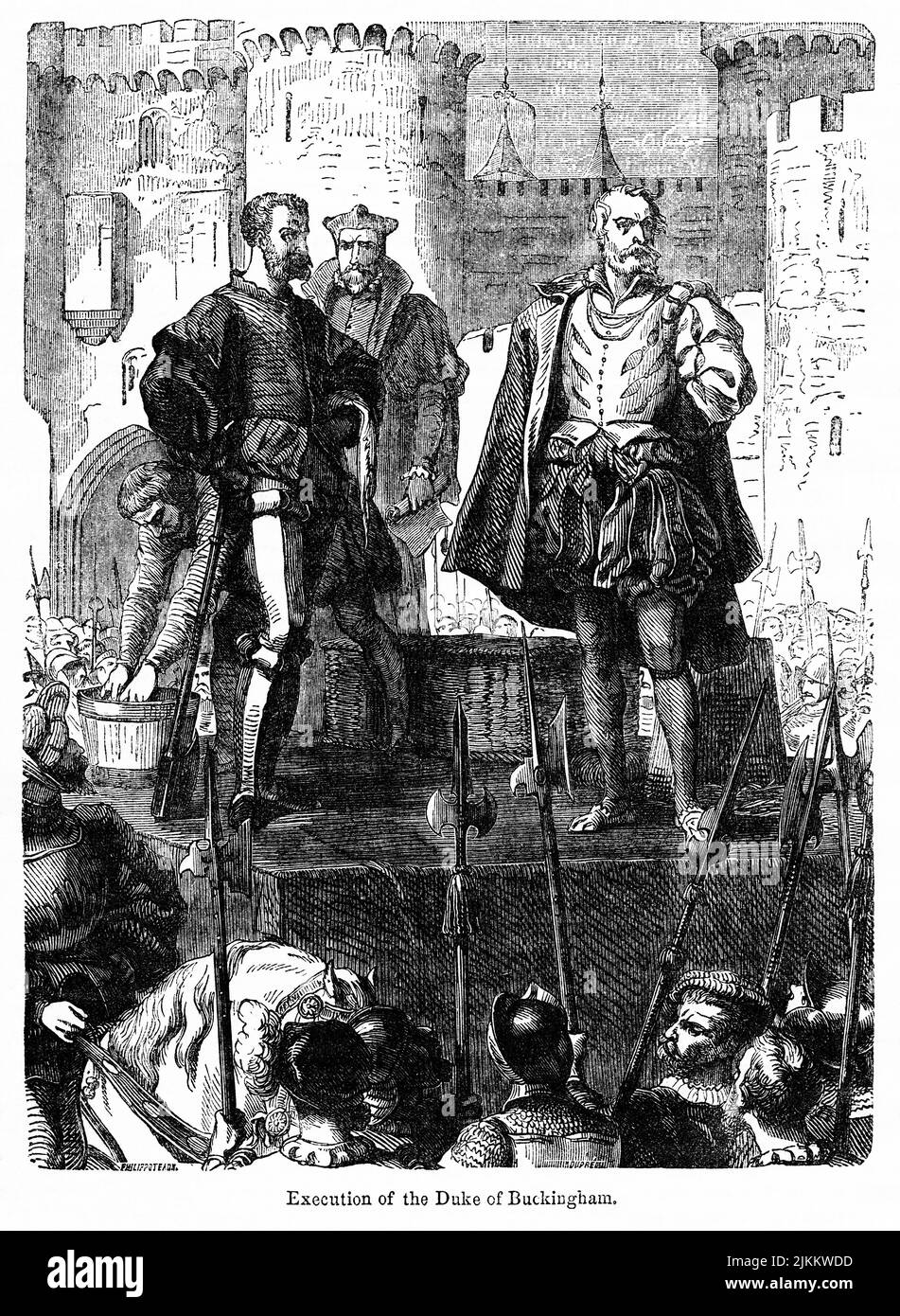 Execution of the Duke of Buckingham, Illustration from the Book, 'John Cassel’s Illustrated History of England, Volume II', text by William Howitt, Cassell, Petter, and Galpin, London, 1858 Stock Photo