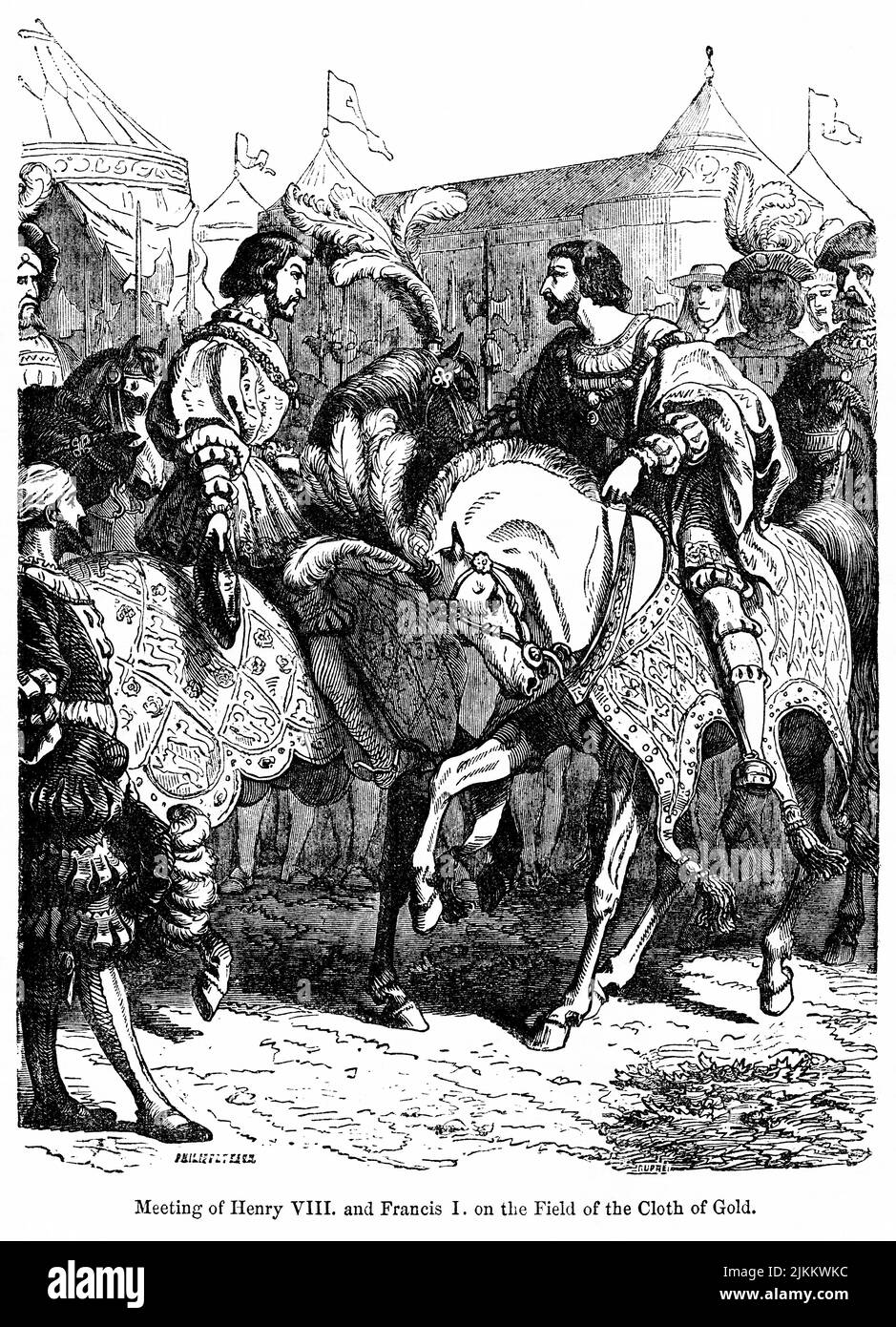 Meeting of Henry VIII And Frances I On the Field of the Cloth of Gold, Illustration from the Book, 'John Cassel’s Illustrated History of England, Volume II', text by William Howitt, Cassell, Petter, and Galpin, London, 1858 Stock Photo