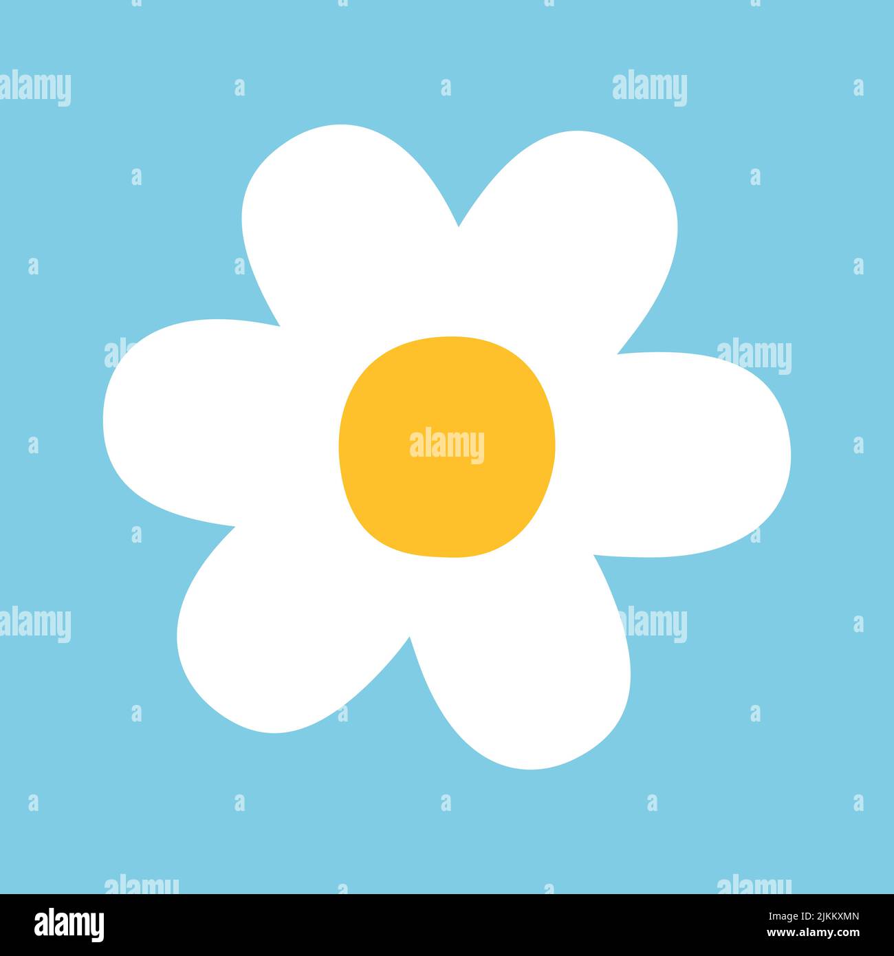Vector flat hand drawn daisy flower isolated on blue background Stock ...