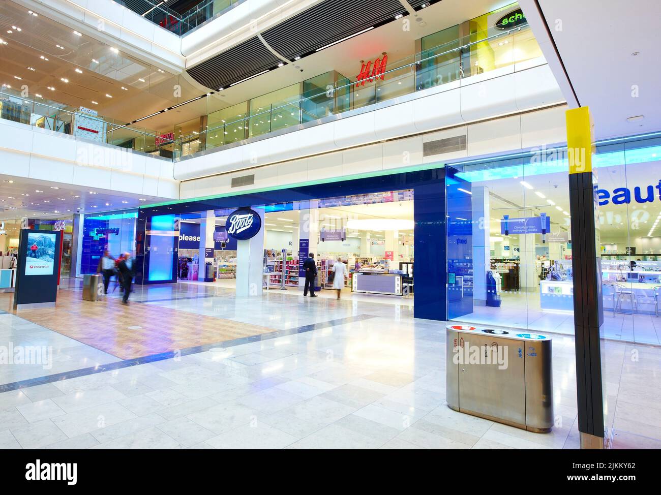 The exterior design of Boots the chemist at Stratford shopping center