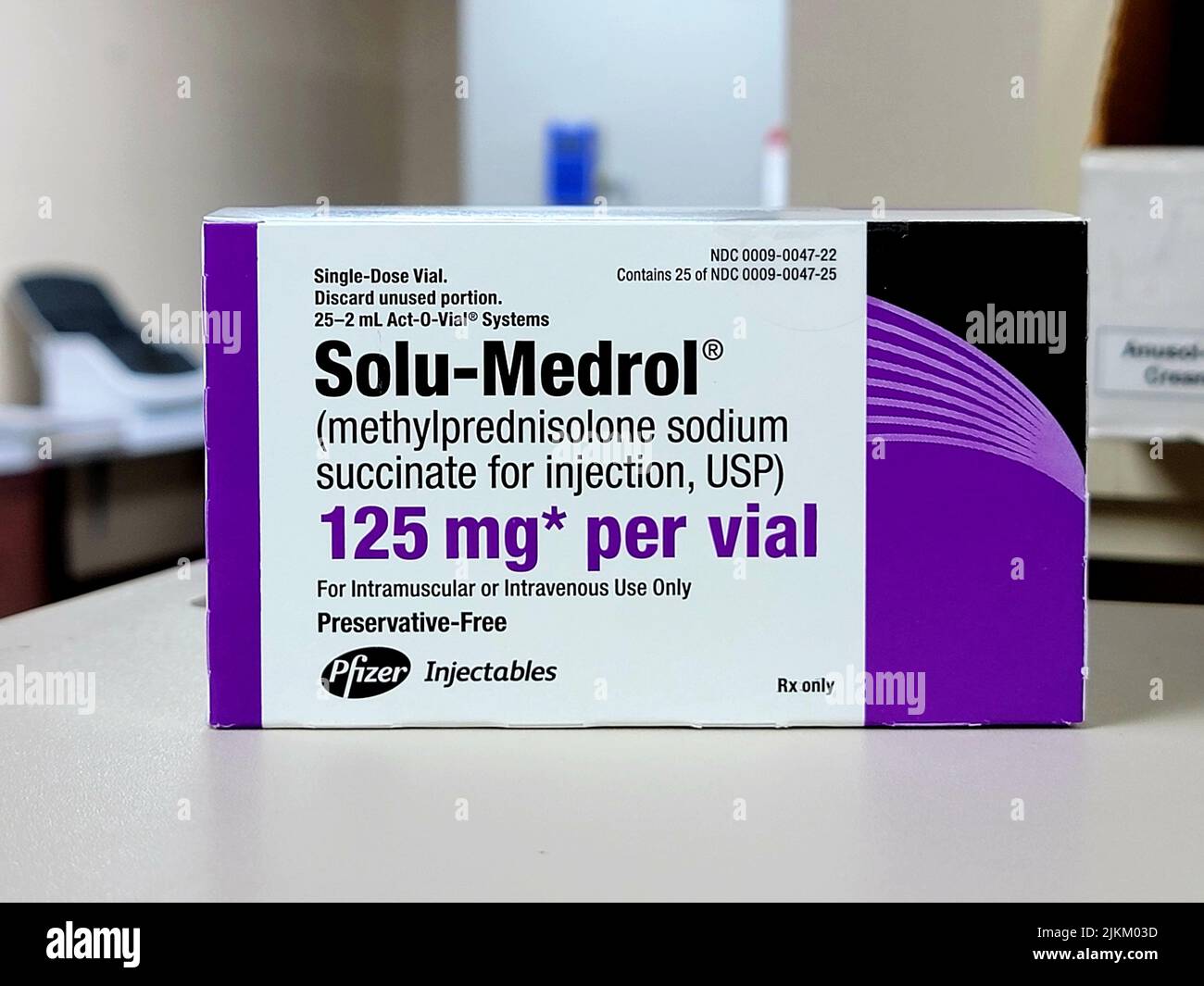 Solu Medrol 125mg, methylprednisone Sodium Succinate. It can treat inflammation, severe allergies, flares of chronic illnesses, and many others. Stock Photo