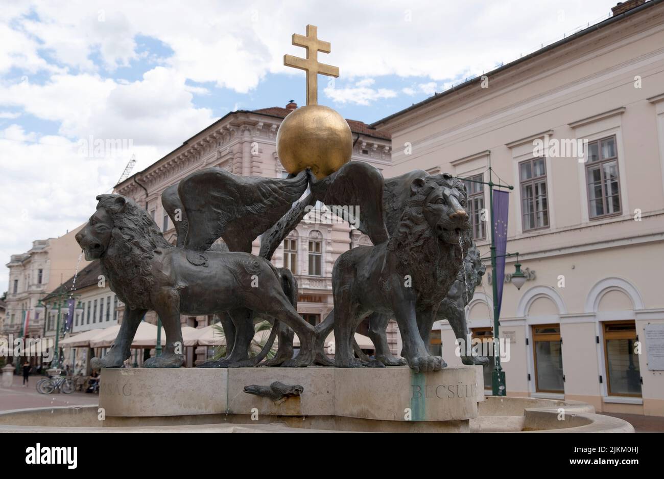 Lion fountain, Klaus square, Szeged, Hungary, Europe, Stock Photo
