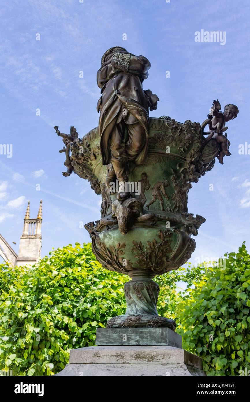 A vertical shot of the Adorned vase in the garden of the Bourges ...