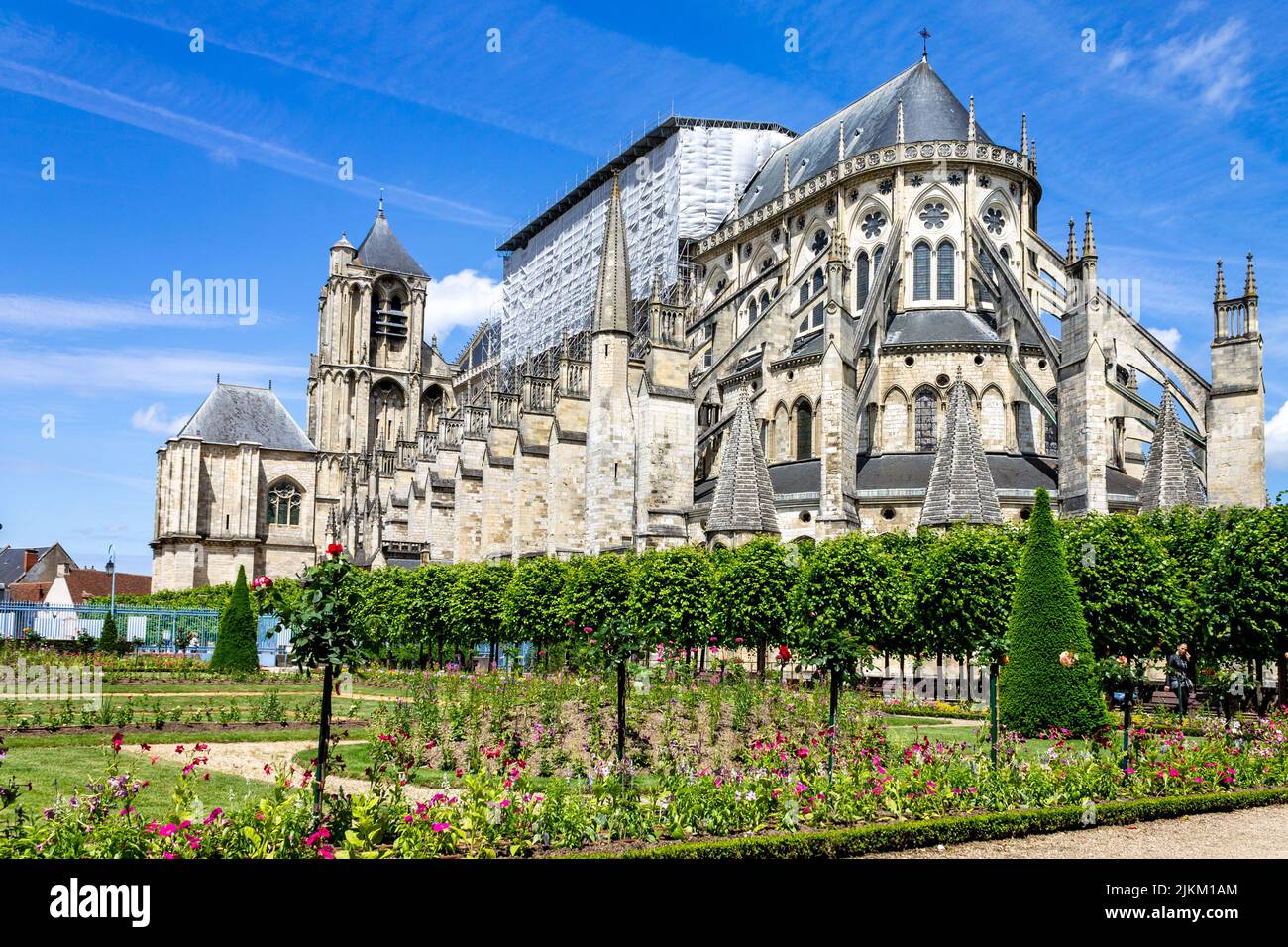 The Bourges Cathedral and its flower garden, France, Europe Stock Photo ...