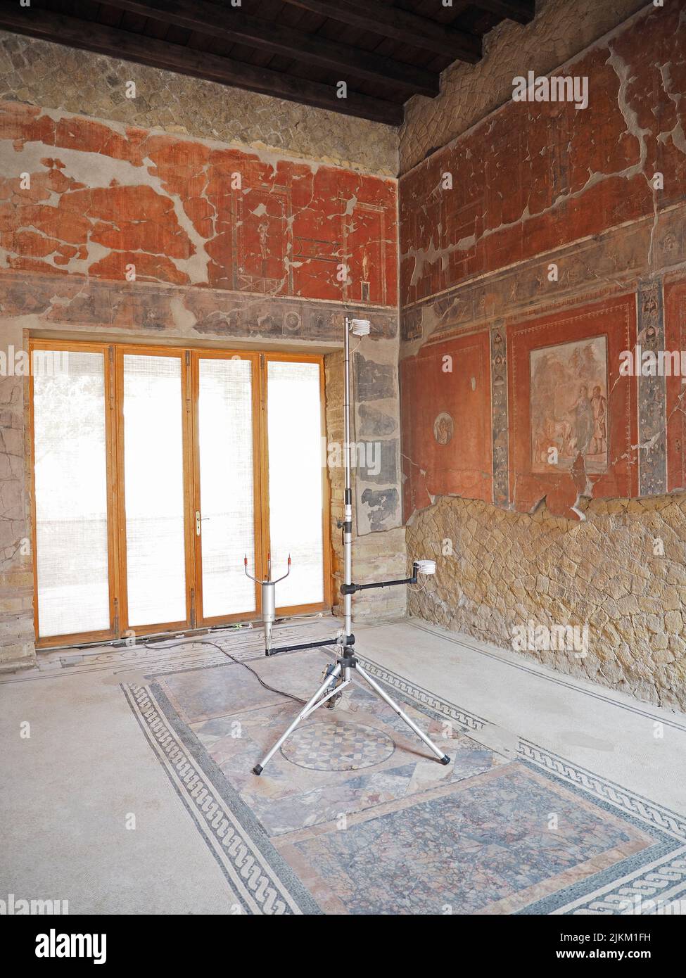 Measuring equipment used to prevent damage to the frescos from a too large number of visitors at Ercolano Scavi, Herculaneum Excavations, Campania, It Stock Photo