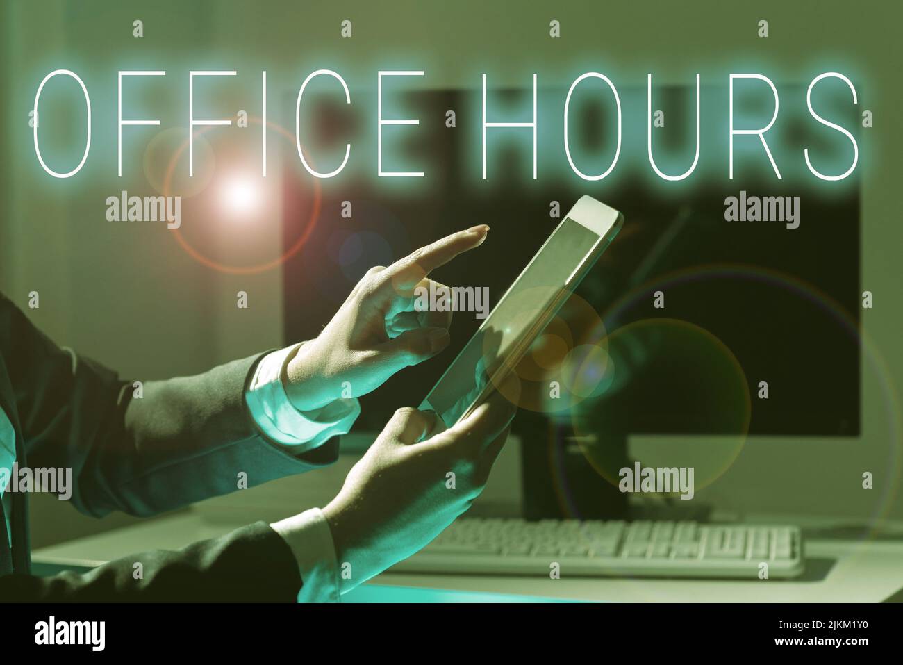 Sign displaying Office Hours. Word Written on The hours which business