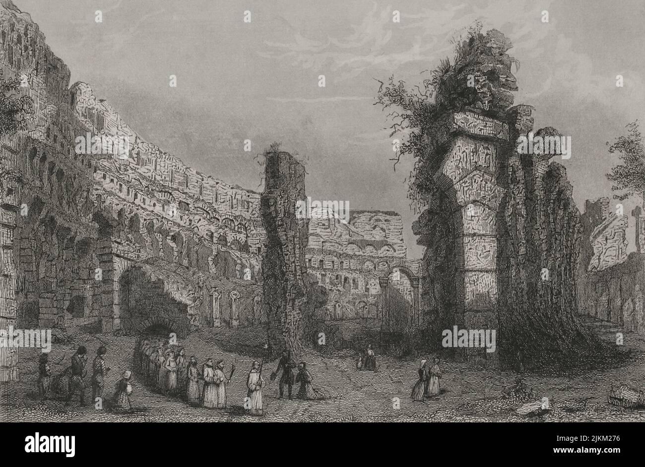 Colosseum of Rome. "Historia Universal", by César Cantú. Volume II, 1854. Stock Photo