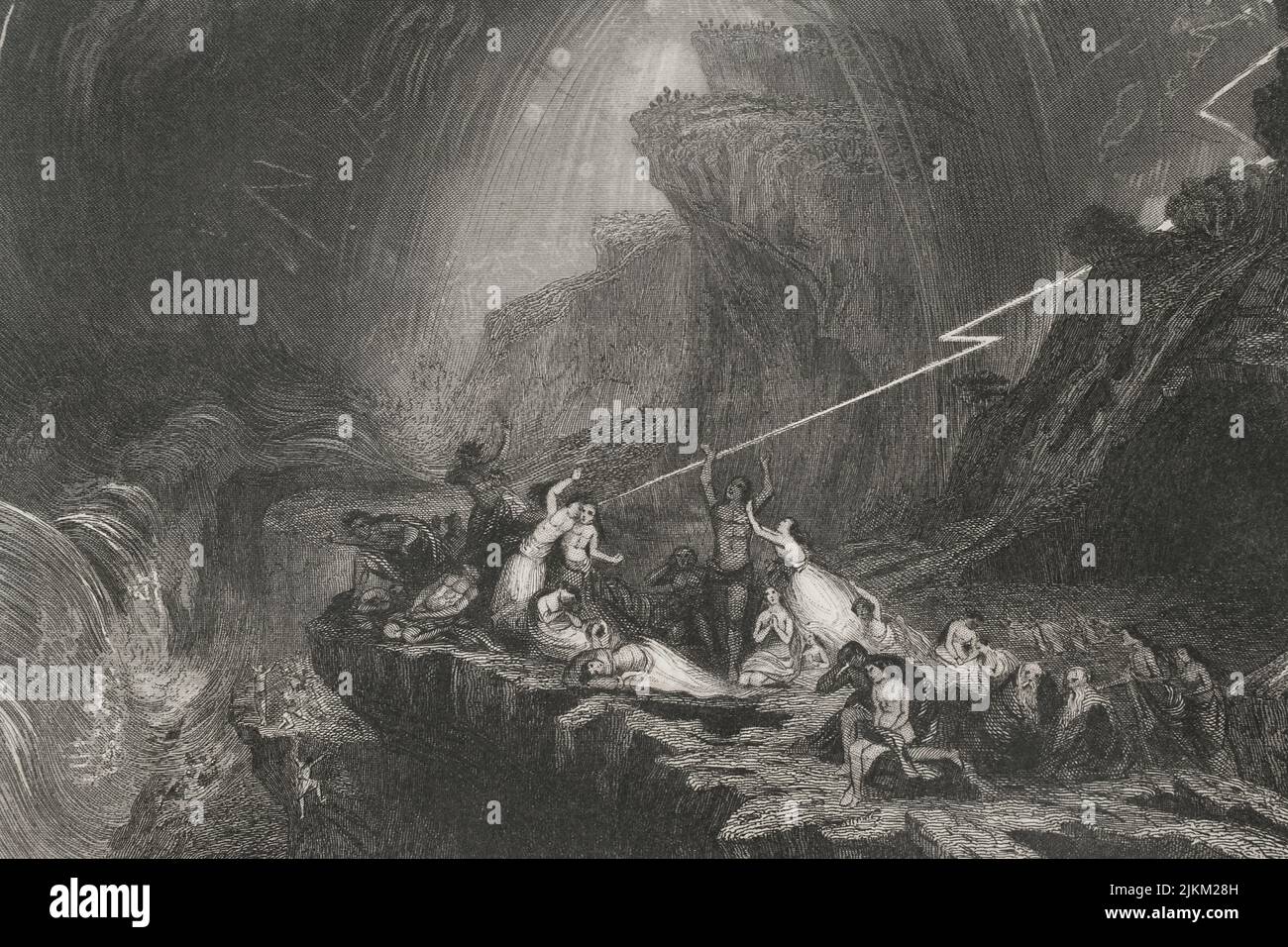Old Testament. Book of Genesis. The Global Deluge. Engraving. 'Historia Universal', by César Cantú. Volume I, 1854. Stock Photo